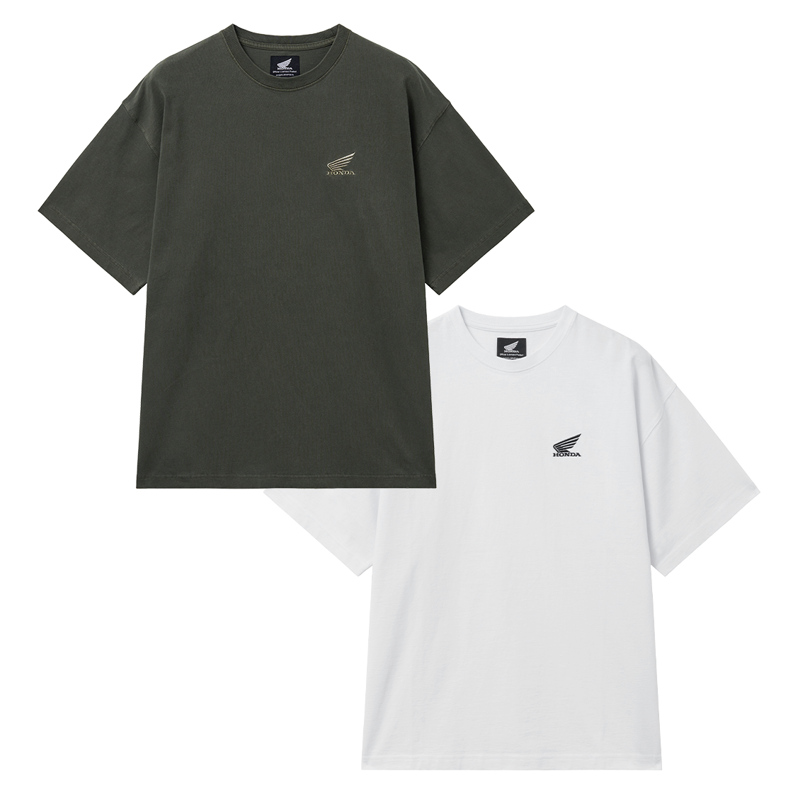 혼다 [2Pack] 오리지널 윙 로고 피그먼트 반팔 티셔츠 카키 & 화이트