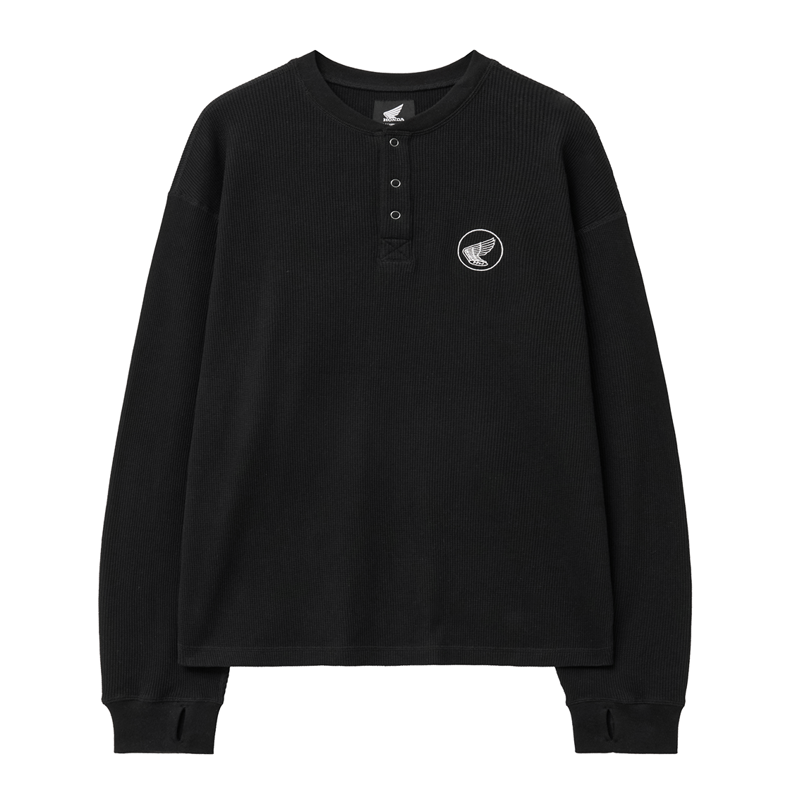 HGS1LS303ABK Honda Waffle Henry Neck Long Sleeve Black