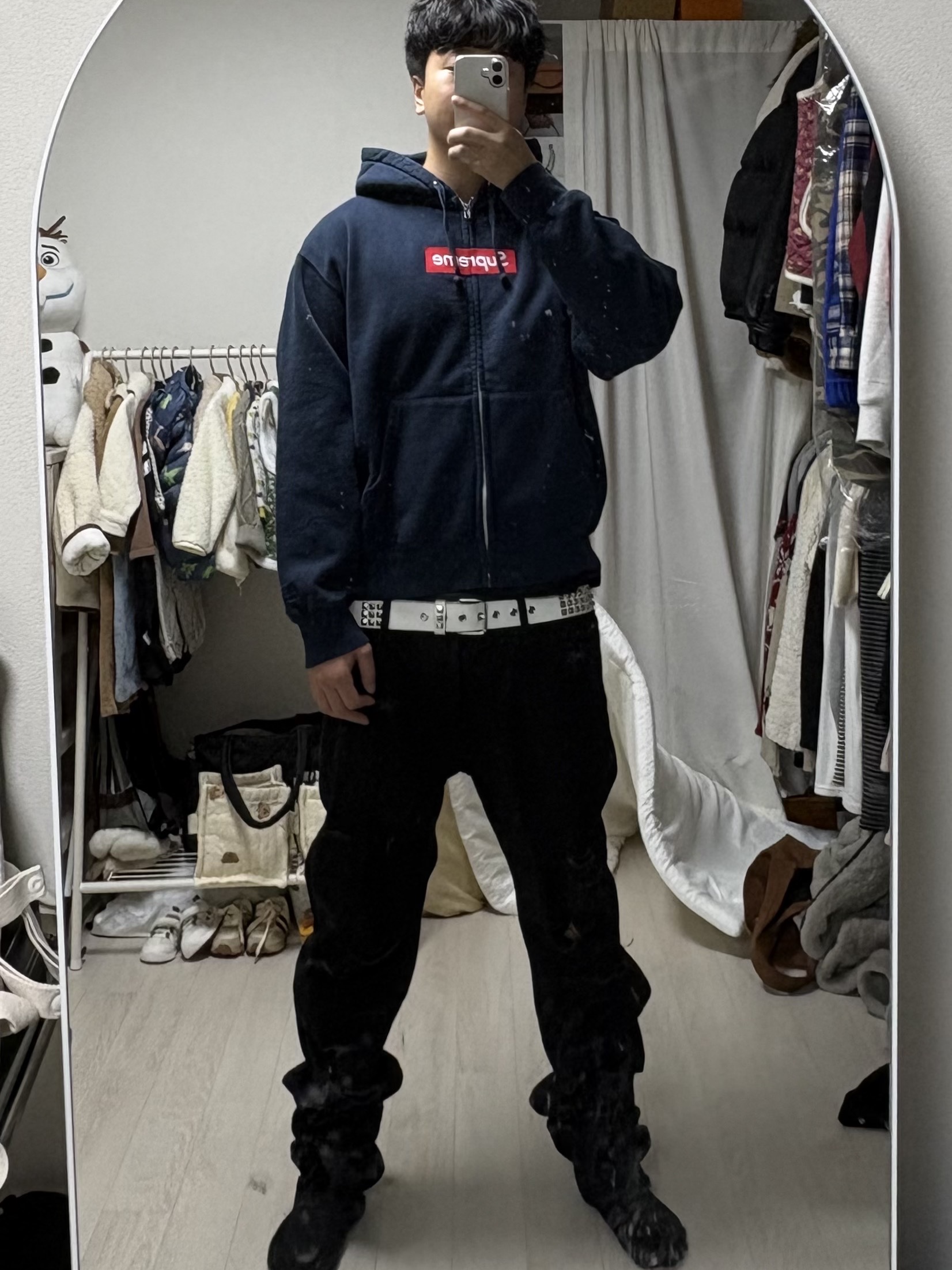 Supreme x MM6 Maison Margiela Box Logo Zip Up Hooded Sweatshirt Navy - 26SS 착용 스타일 - 2