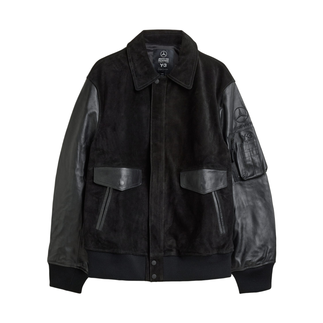 메르세데스 AMG 페트로나스 x Y-3 F1 팀 레더 레이싱 자켓 블랙(Mercedes AMG Petronas x Y-3 F1 Team Leather Racing Jacket Black) - 1