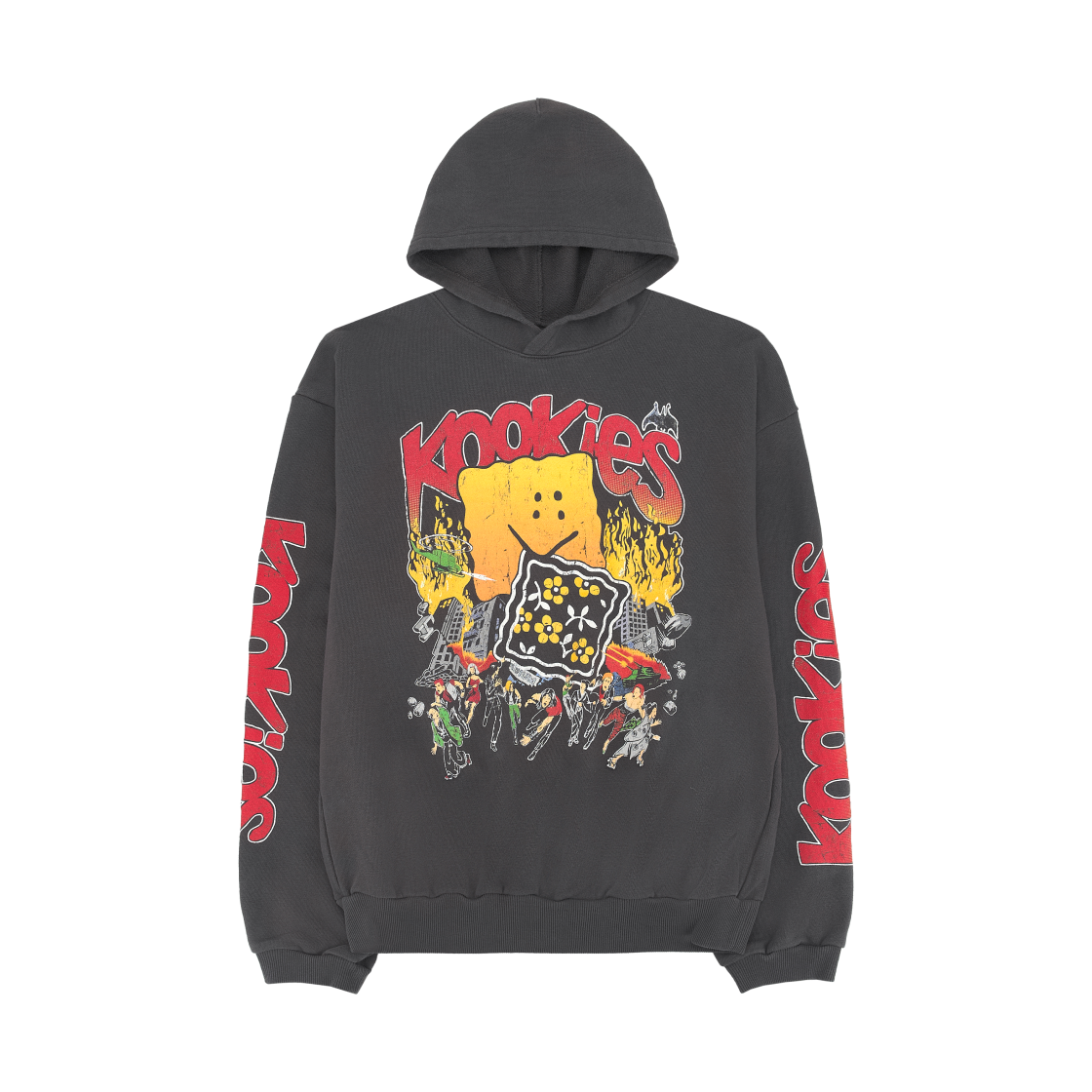 캐피탈 플리스 후드 스웨트셔츠 버스터 패키쉬 레인보우 Y Pt 잉크 블랙(Kapital Fleece Hooded Sweatshirt Buster Peckish Rainbow Y Pt Ink Black)