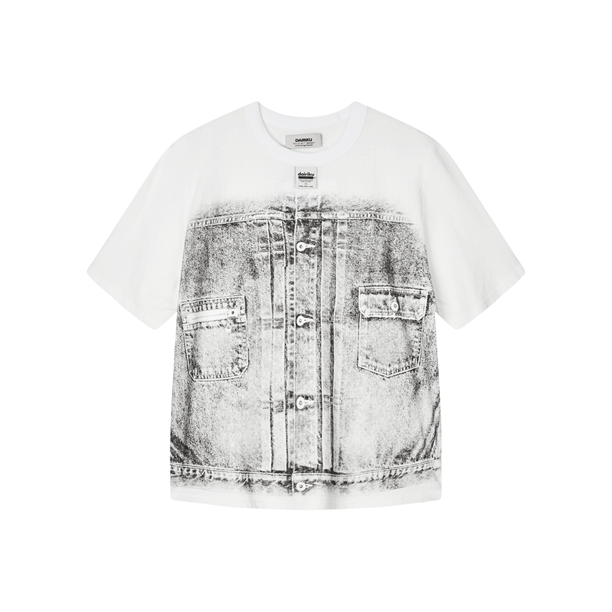 다이리쿠 매트 트랜스퍼 프린트 팬시 도비 H-S 태그 티 화이트 - 26SS(Dairiku Matt Transfer Print Fancy Dobby H-S Tag Tee White - 26SS)