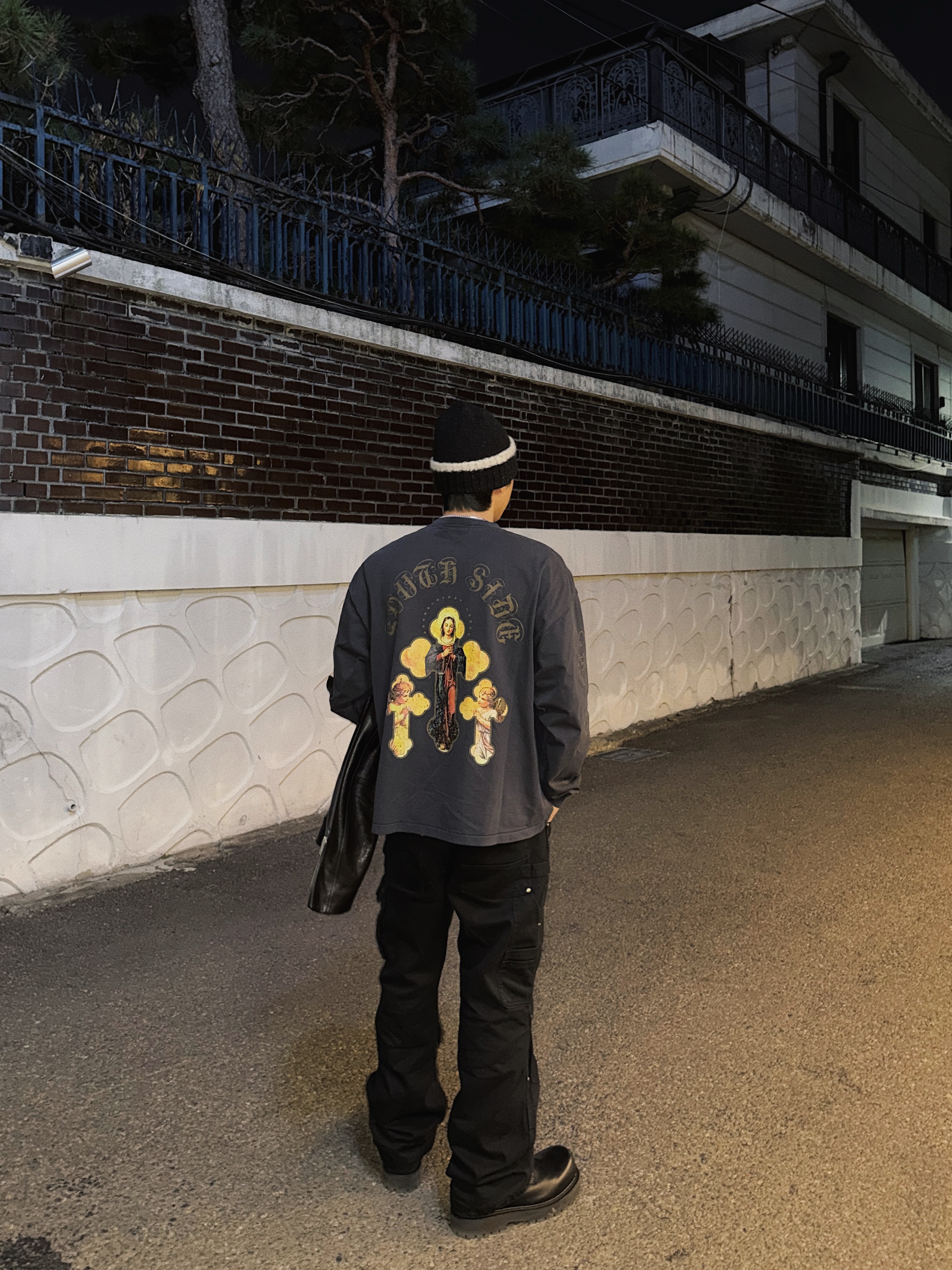 STU Lambskin Zipper Leather Jacket In Black, Vacant Archive Men Fedry Work-Pants Black 착용 스타일 - 8