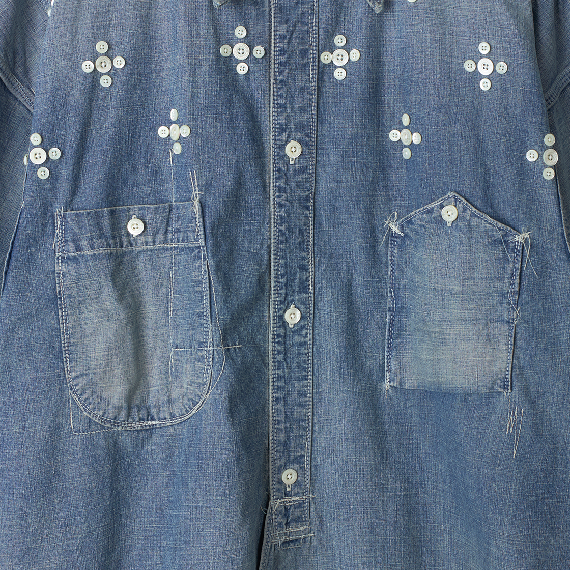 다이리쿠 벤자민 버튼 8온스 데님 워크 셔츠 인디고 - 26SS(Dairiku Benjamin Button 8-Oz Denim Work Shirt Indigo - 26SS) - 4