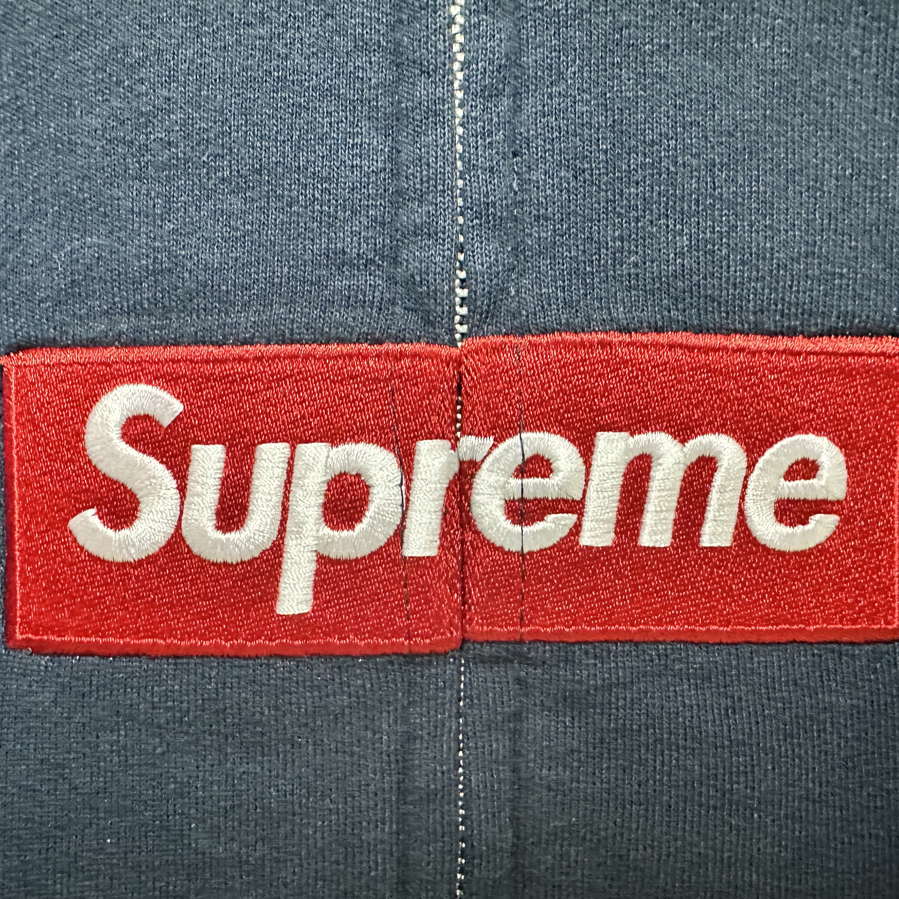 Supreme x MM6 Maison Margiela Box Logo Zip Up Hooded Sweatshirt Navy - 26SS 착용 스타일 - 3