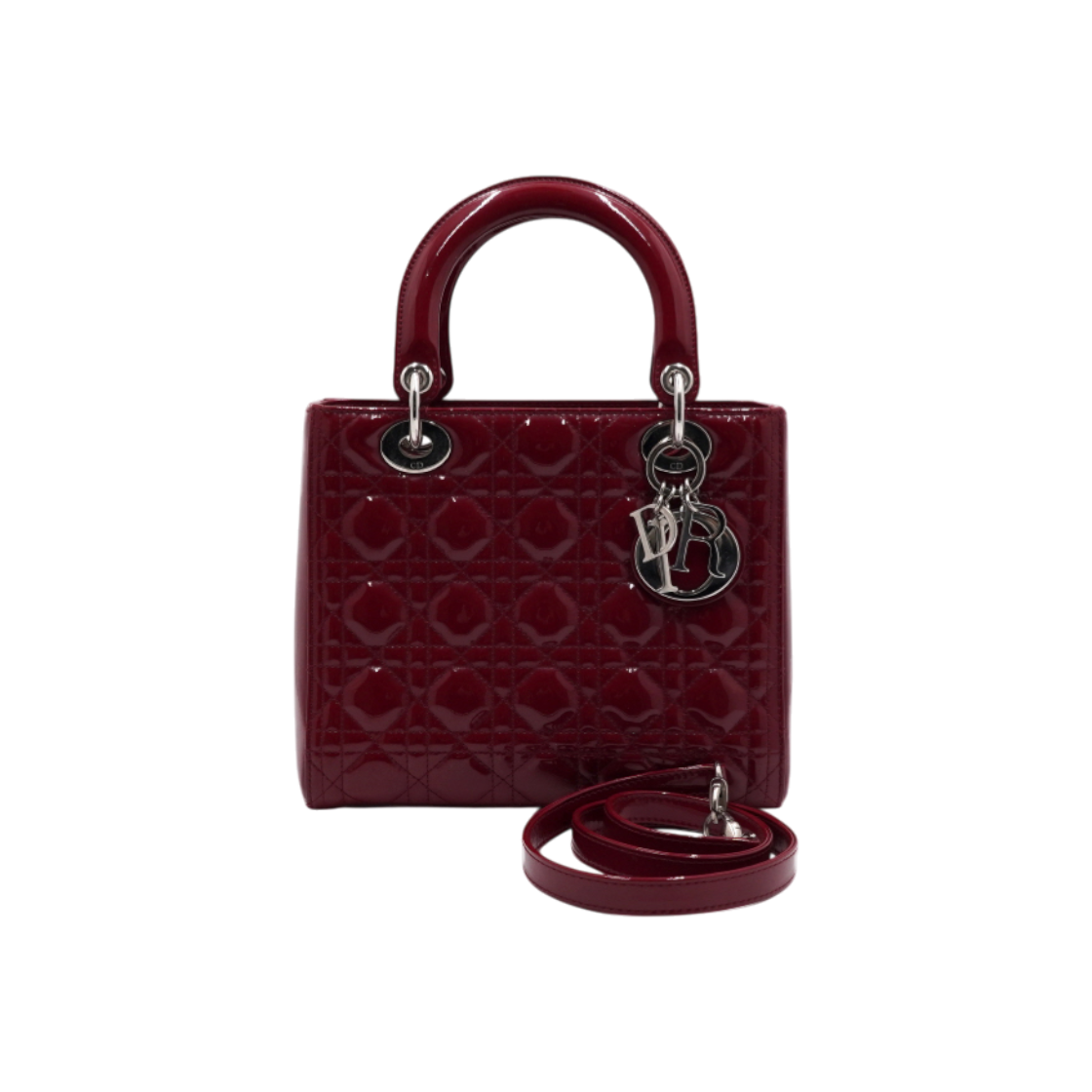 ITNCQKQQ6I84 Dior Red Patent Lady Dior Medium Cannage Tote & Shoulder Bag