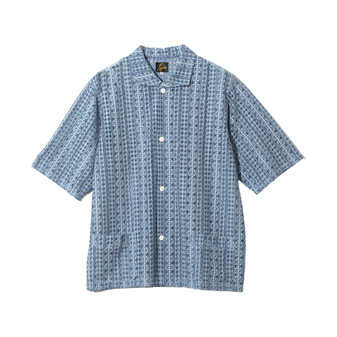 니들스 숏슬리브 와이드스프레드 칼라 셔츠 라셸 레이스 블루(Needles S/S Widespread Collar Shirt Raschel Lace Blue)