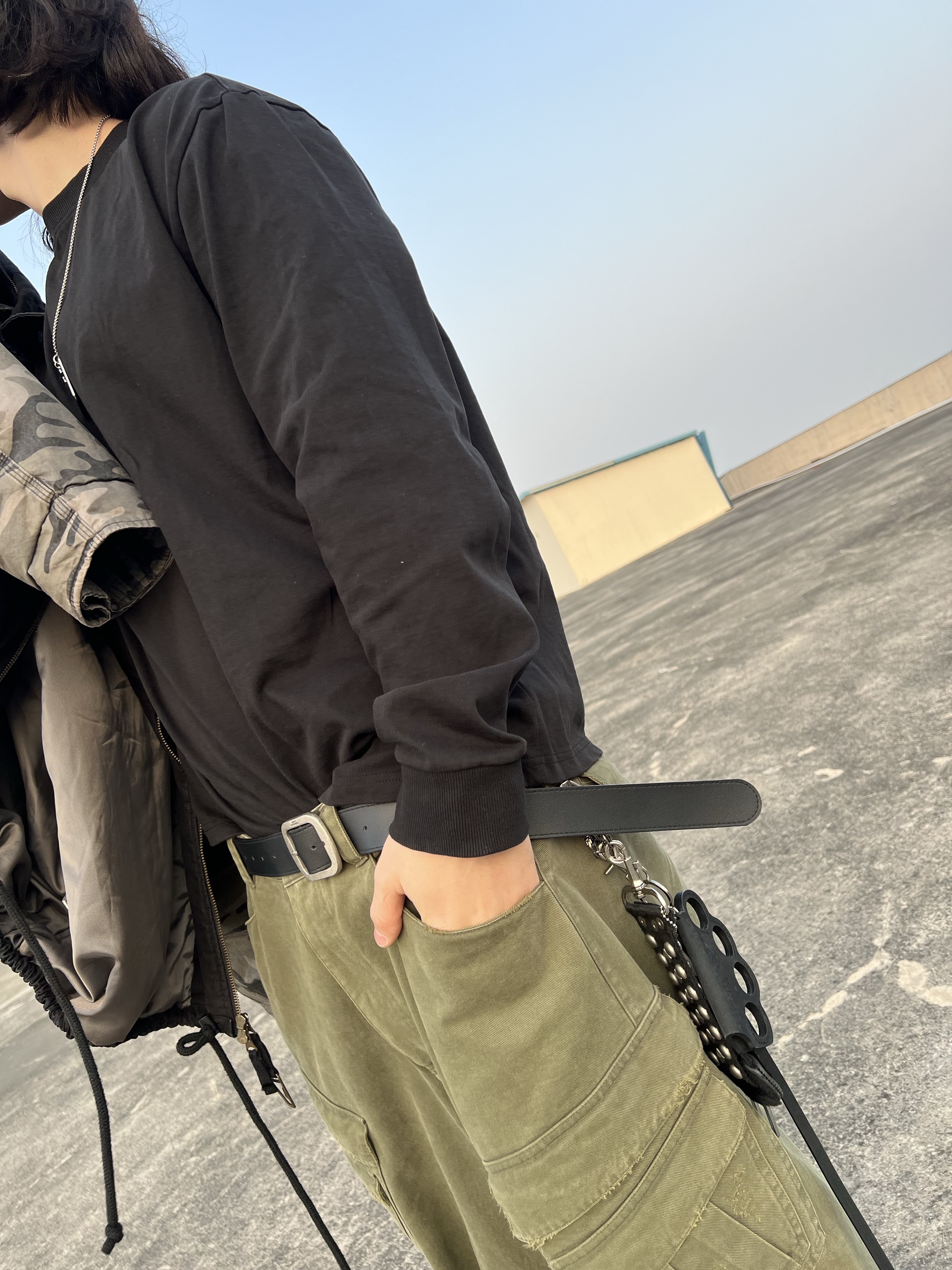 Nonnod Double Pocket Cargo Pants Vintage khaki, Undermycar Morph Oversized Crop Field Jacket Rock Ridge - 23SS 착용 스타일 - 8