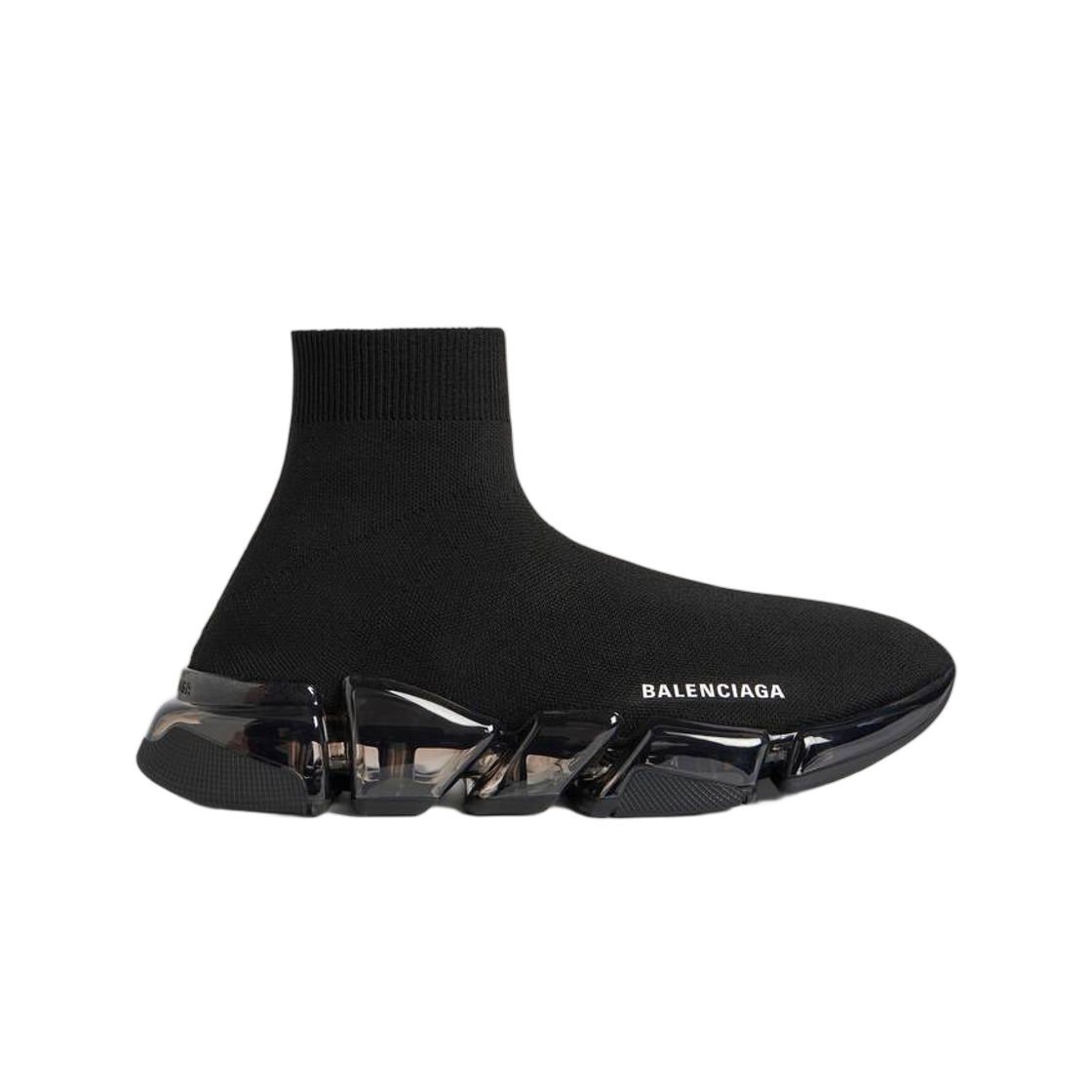 617239W2DC41000 Balenciaga Speed 2.0 Full Clear Sole Recycled Knit Sneaker In Black