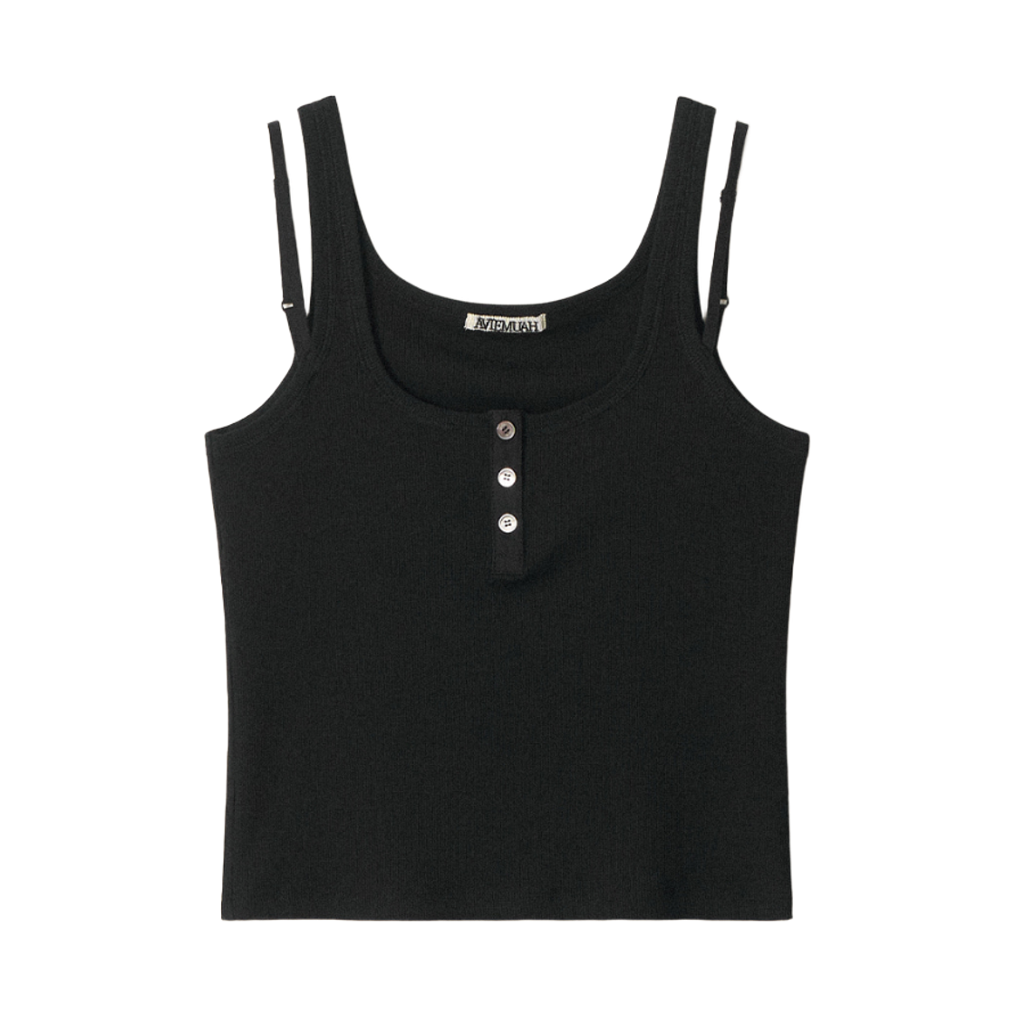 (W) 아비에무아 에센셜 버튼 레이어드 슬리브리스 탑 블랙((W) Aviemuah Essentials Burton Layered Sleeveless Top Black)