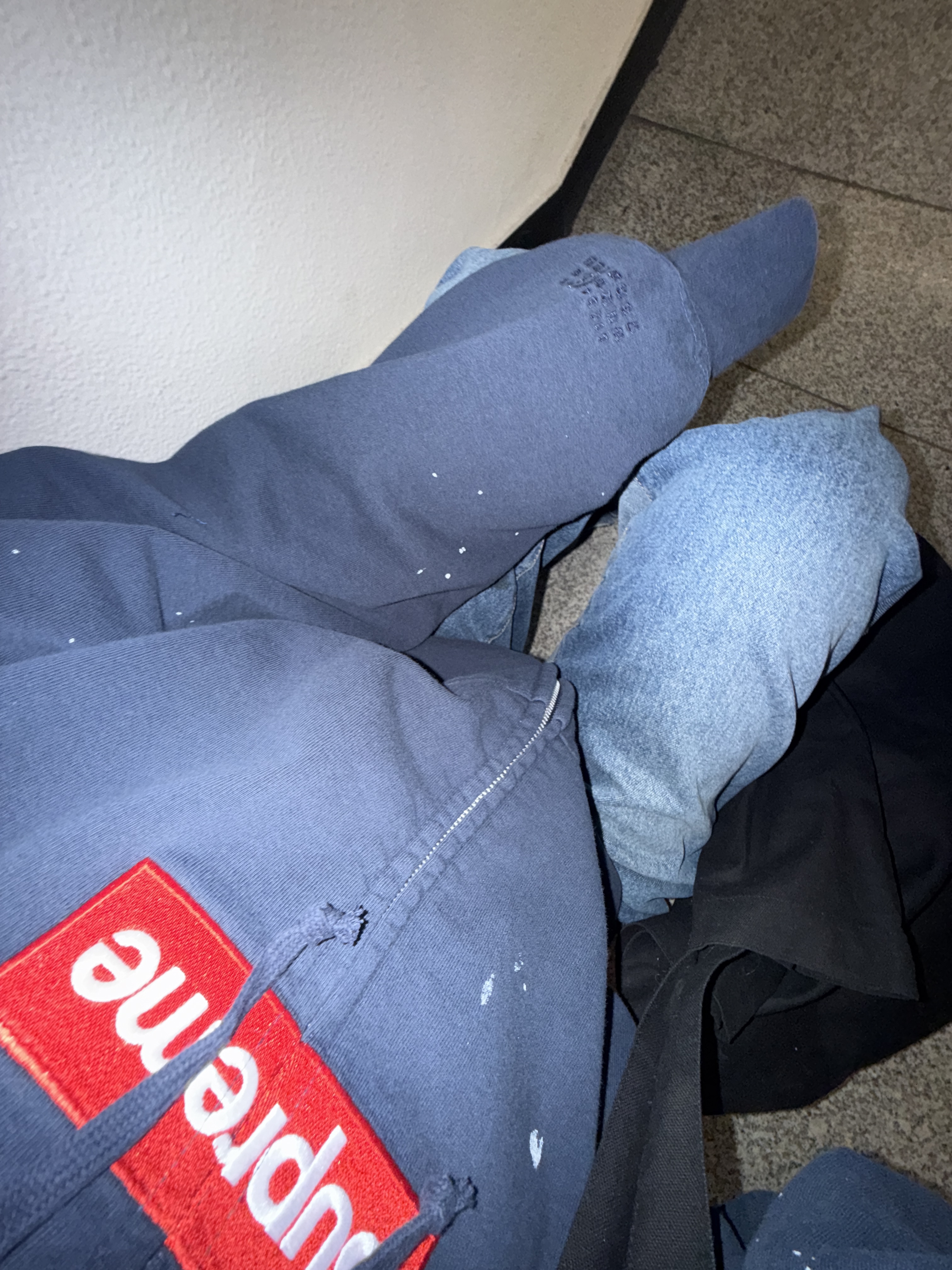 Supreme x MM6 Maison Margiela Box Logo Zip Up Hooded Sweatshirt Navy - 26SS 착용 스타일 - 2