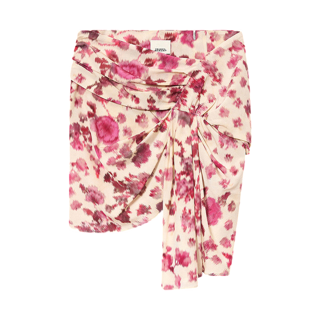 JU0422FC-D1J11I-40PK (W) Isabel Marant Ovia Short Draped Printed Stretch Silk Skirt Pink - 26SS