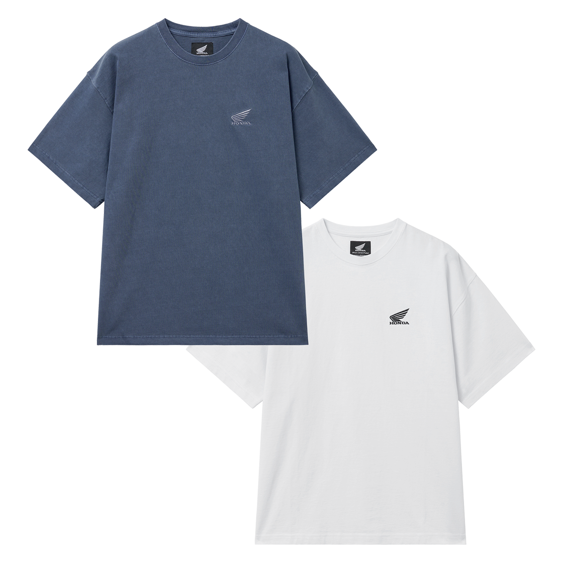 혼다 [2Pack] 오리지널 윙 로고 피그먼트 반팔 티셔츠 블루 & 화이트