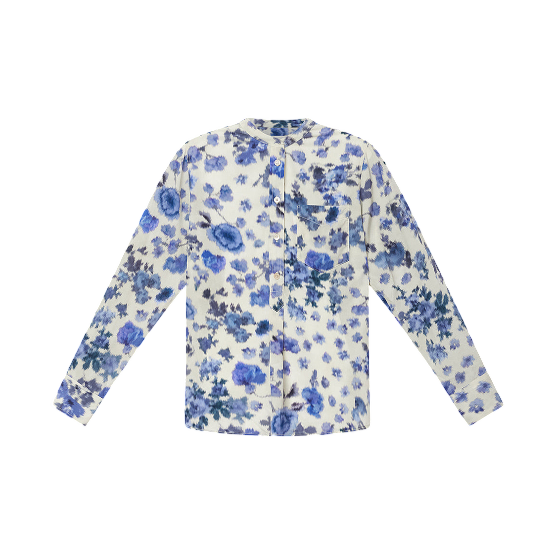 CH0293FC-D1J11I-30BU (W) Isabel Marant Rusak Silk Rose Print Blouse Blue - 26SS