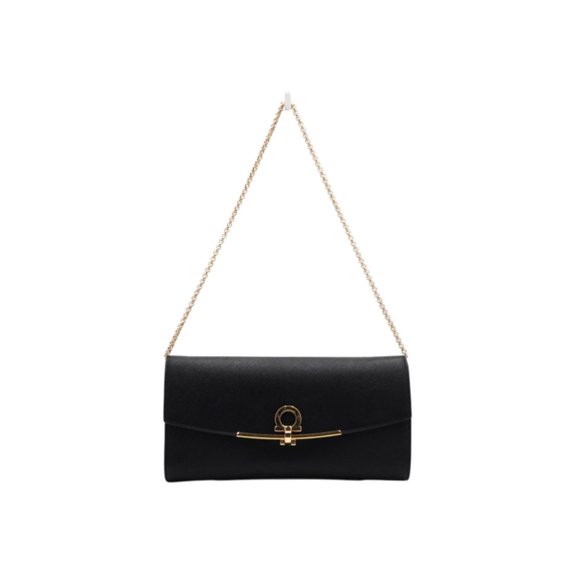 페라가모 22 C278 간치니 버클 블랙 레더 클러치백 겸 금장체인 숄더백aa61952(Ferragamo 22 C278 Gancini Buckle Black Leather Clutch and Gold Chain Shoulder Bag)