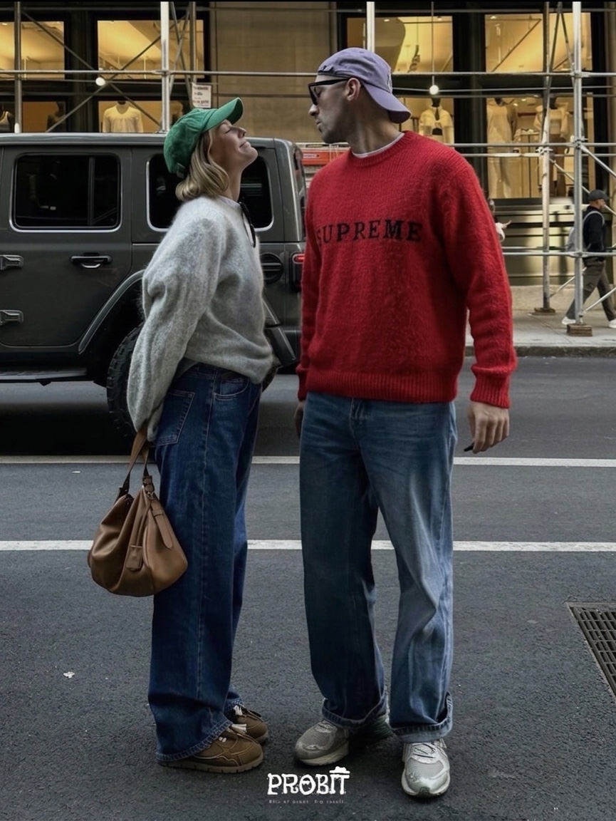 Supreme Contrast Logo Sweater Red - 25FW 착용 스타일