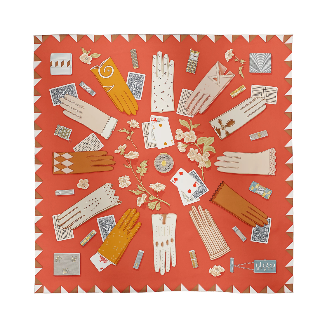 H004211S05 (W) Hermes L'Heure des Gants Scarf 90 Corail Gris Caramel