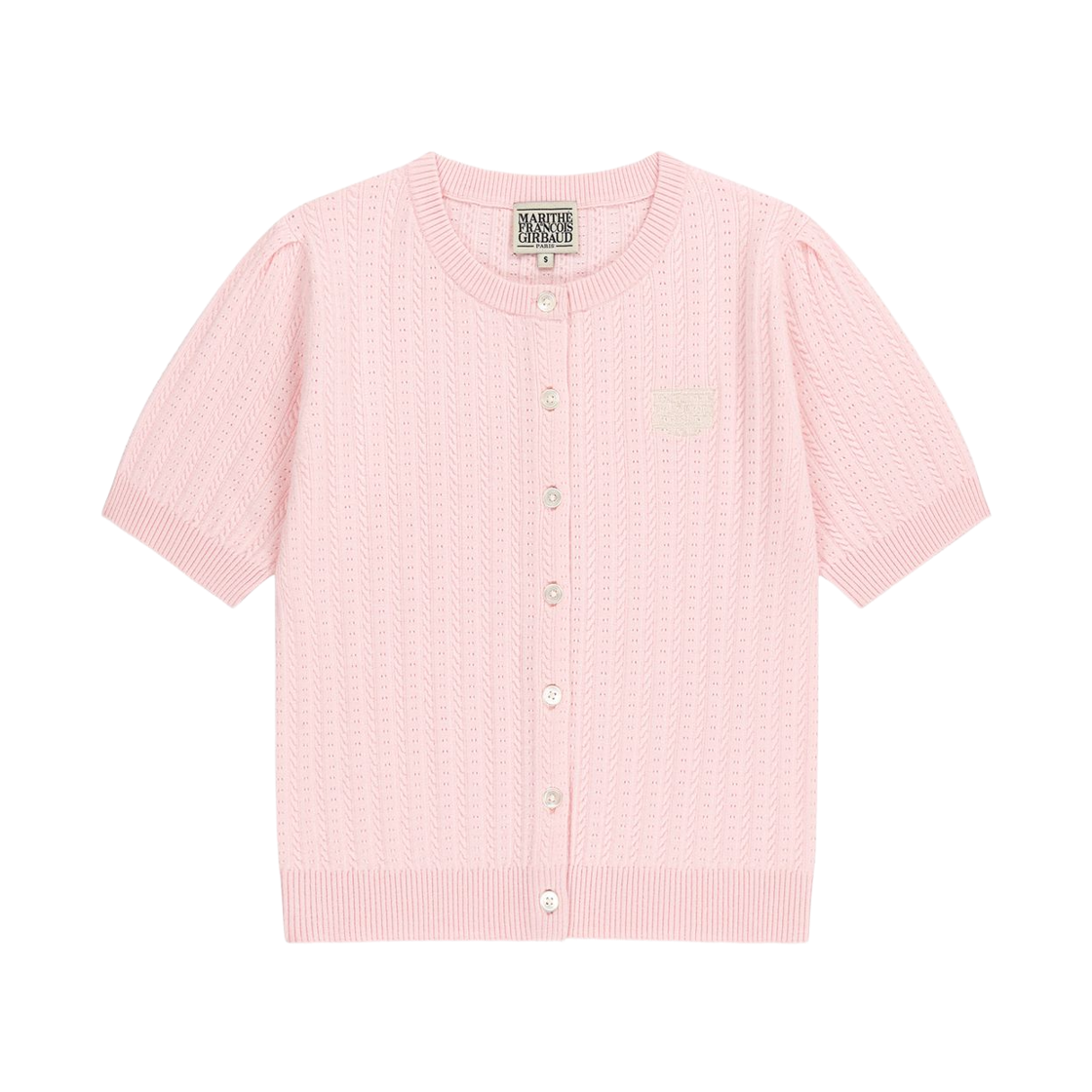 (W) 마리떼 프랑소와 저버 스몰 클래식 로고 하프 니트 가디건 셋업 라이트 핑크((W) Marithe Francois Girbaud Small Classic Logo Half Knit Cardigan Set Up Light Pink)