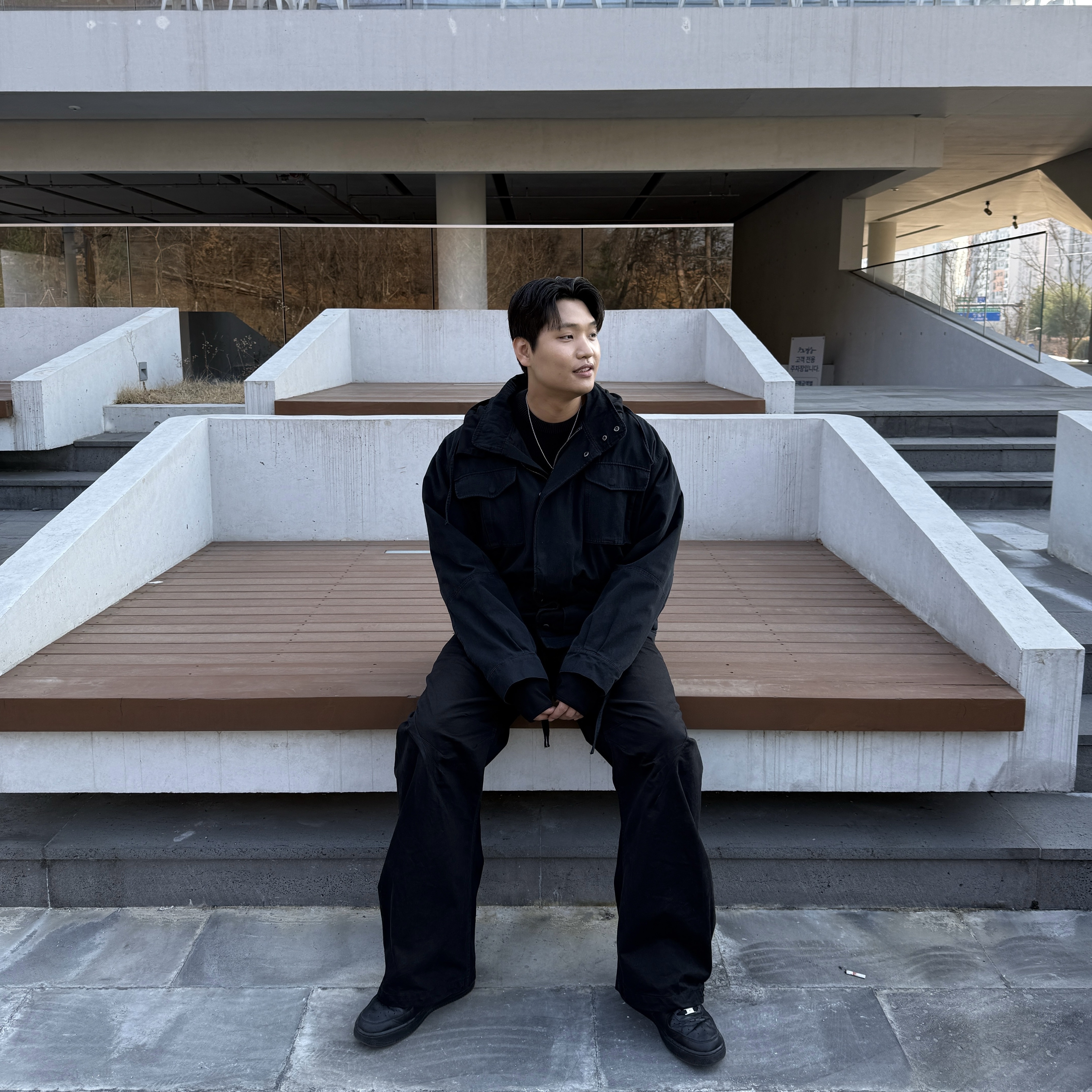 ETCE Washed Field Jacket Black, Nike Air Force 1 '07 Low Triple Black 착용 스타일 - 1