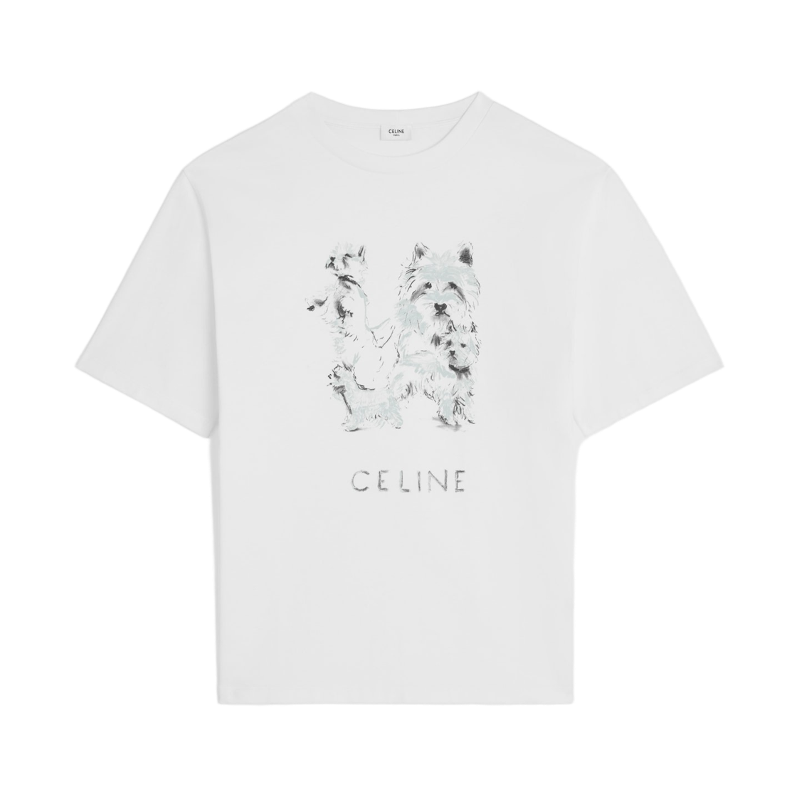 (W) 셀린느 코튼 저지 티셔츠 오프 화이트 그레이((W) Celine Oversized Cotton Jersey T-Shirt Off White Grey)