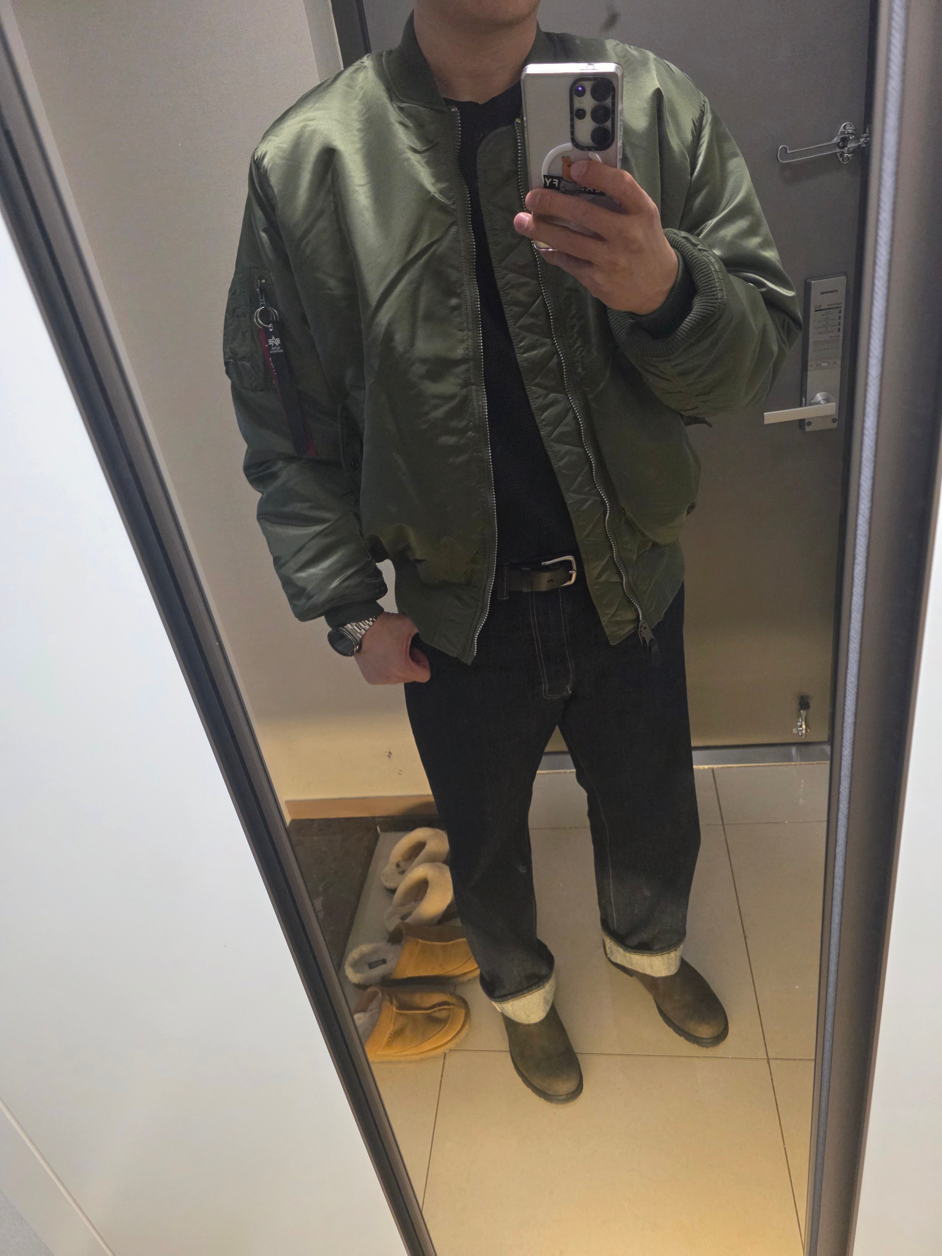 ALPHA INDUSTRIES MA-1 Flight Jacket Sage 착용 스타일 - 2