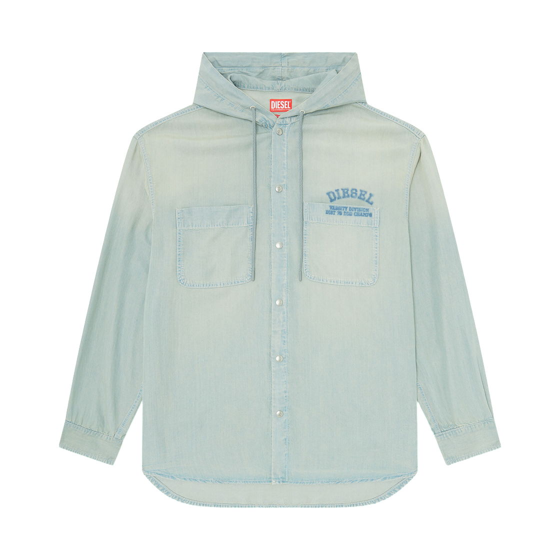 디젤 D-Dewny-후드-S3 오버셔츠 플루이드 더트 이펙트 데님 라이트 블루(Diesel D-Dewny-Hood-S3 Overshirt In Fluid Dirt-Effect Denim Light Blue)
