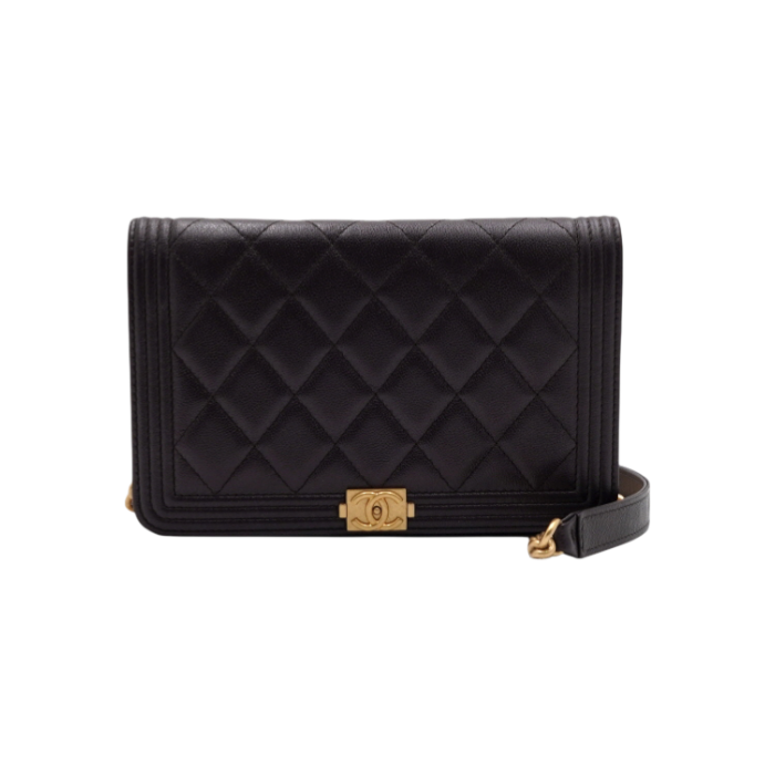 ITN6VP434OP8 Chanel Dark Purple Caviar Boy Chanel WOC with Gold Chain Crossbody and Shoulder Bag