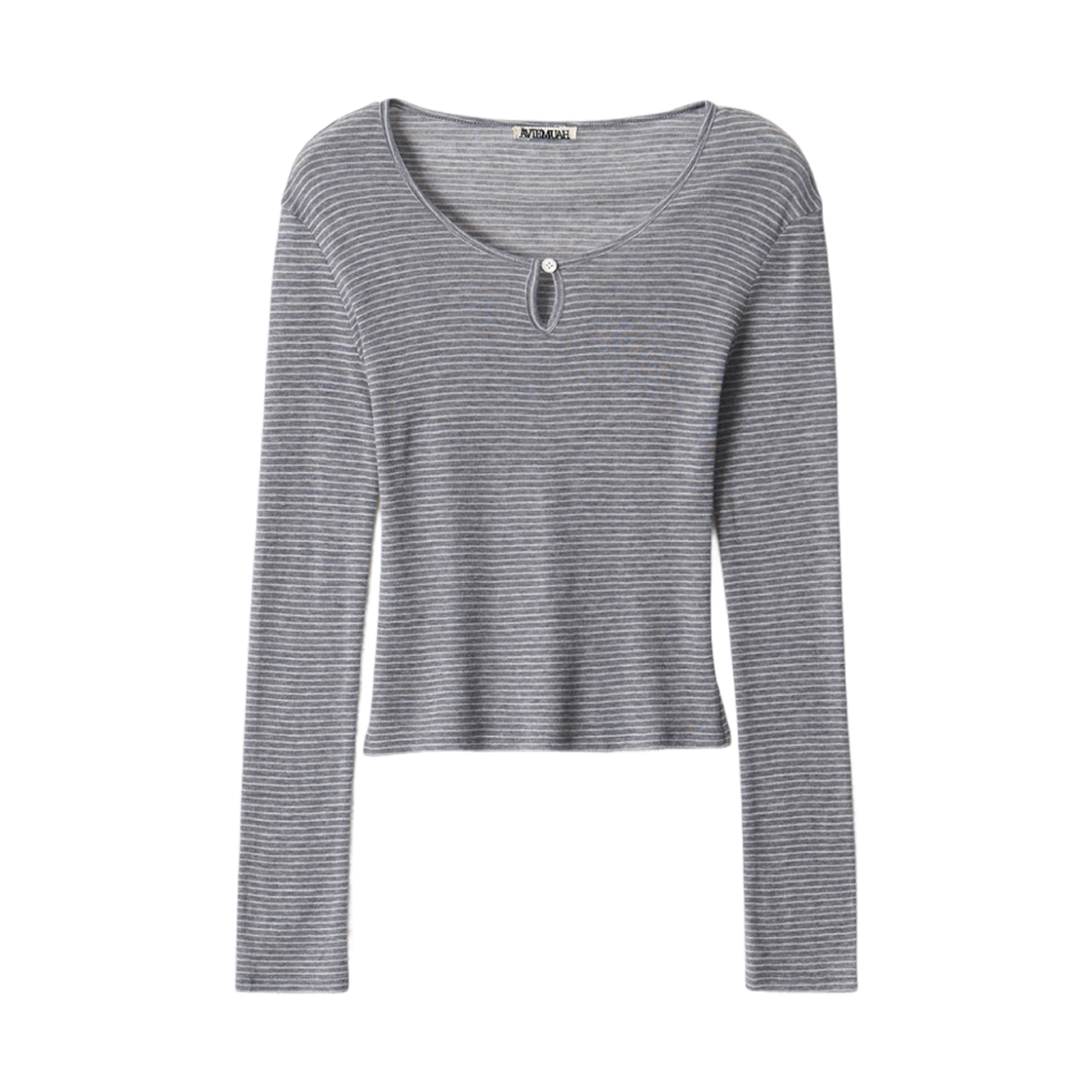 (W) 아비에무아 에센셜 버튼 디테일 스트라이프 티셔츠 그레이((W) Aviemuah Essentials Buttoned Detail Striped T-Shirt Grey) - 1