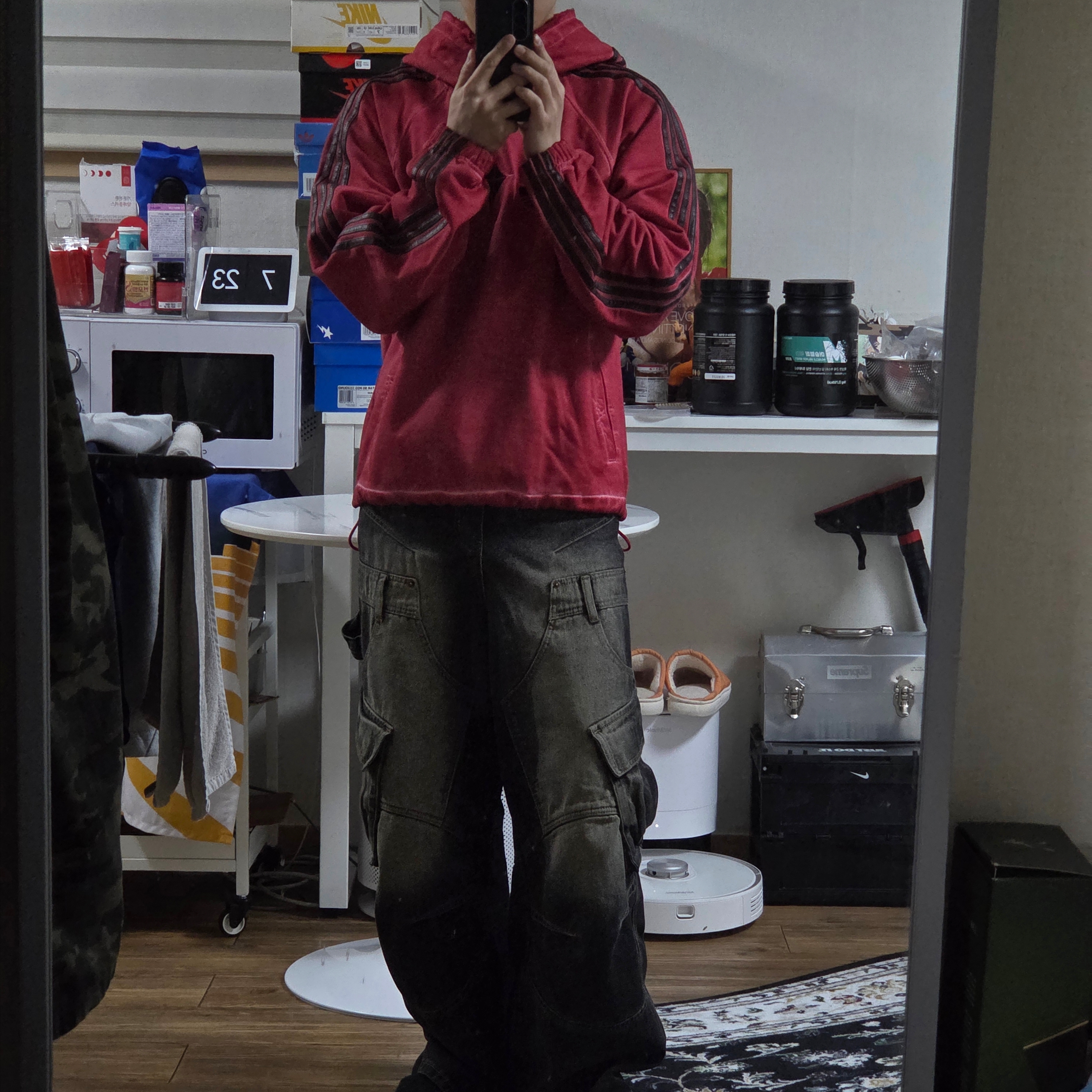 Adidas x Thug Club Sweat Hoodie Power Red - KR Sizing 착용 스타일