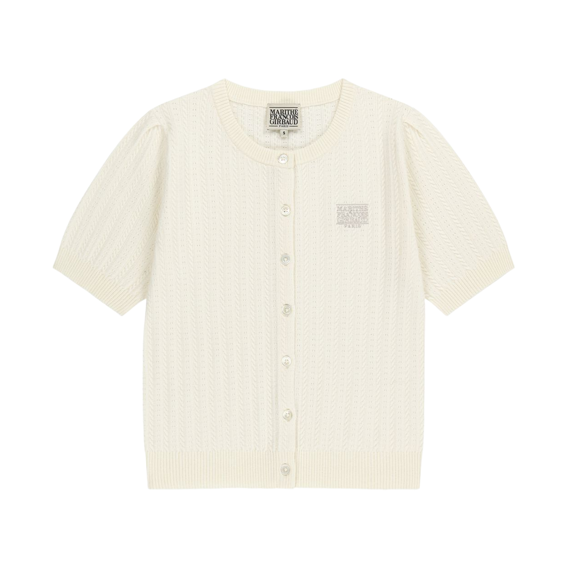 (W) 마리떼 프랑소와 저버 스몰 클래식 로고 하프 니트 가디건 셋업 아이보리((W) Marithe Francois Girbaud Small Classic Logo Half Knit Cardigan Set Up Ivory) - 1