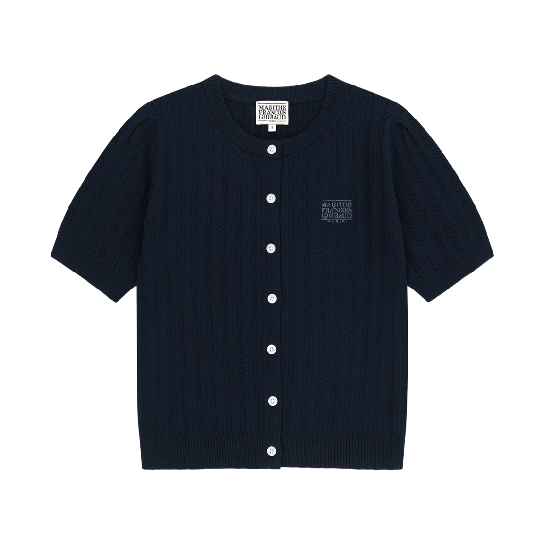 (W) 마리떼 프랑소와 저버 스몰 클래식 로고 하프 니트 가디건 셋업 네이비((W) Marithe Francois Girbaud Small Classic Logo Half Knit Cardigan Set Up Navy)
