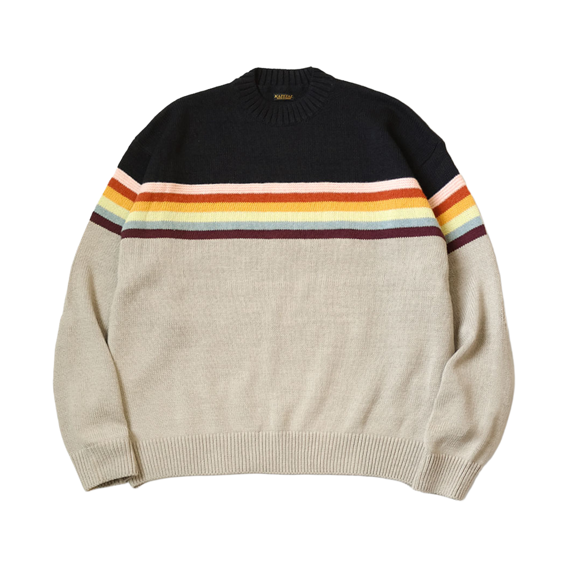 K2603KN013 Kapital 5G Cotton Knit Rainbow & Peckish Rainbowy Crew Sweater Black