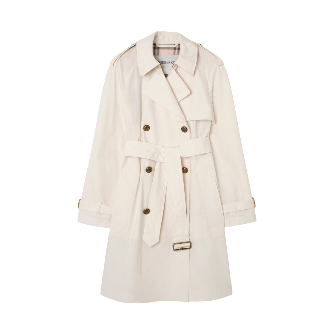 8120673 Burberry Mid-Length Lightweight Cotton Belgravia Trench Coat Seashell White