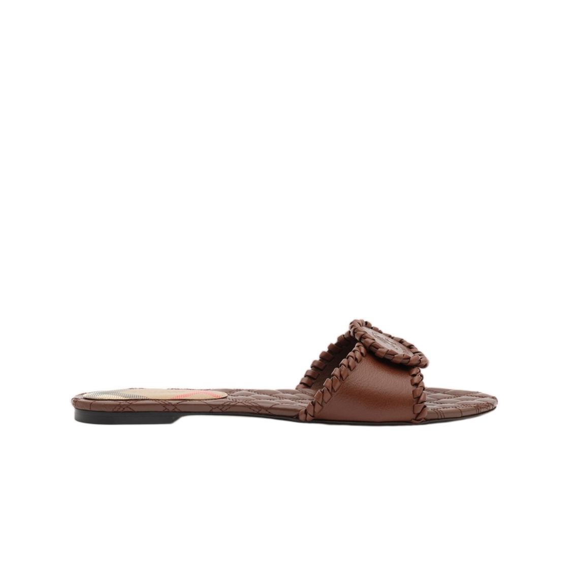 8123604 Burberry Leather Knight Stamp Slides Saddle Brown