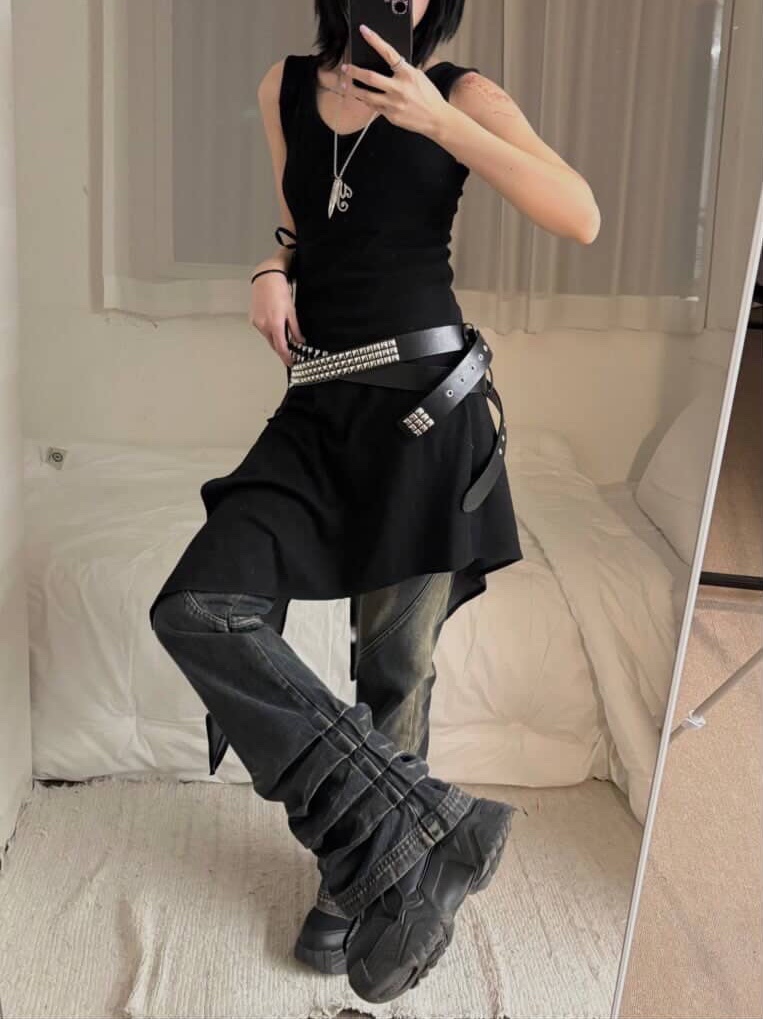 BLR Unbalanced Gradation One-Piece Black 착용 스타일