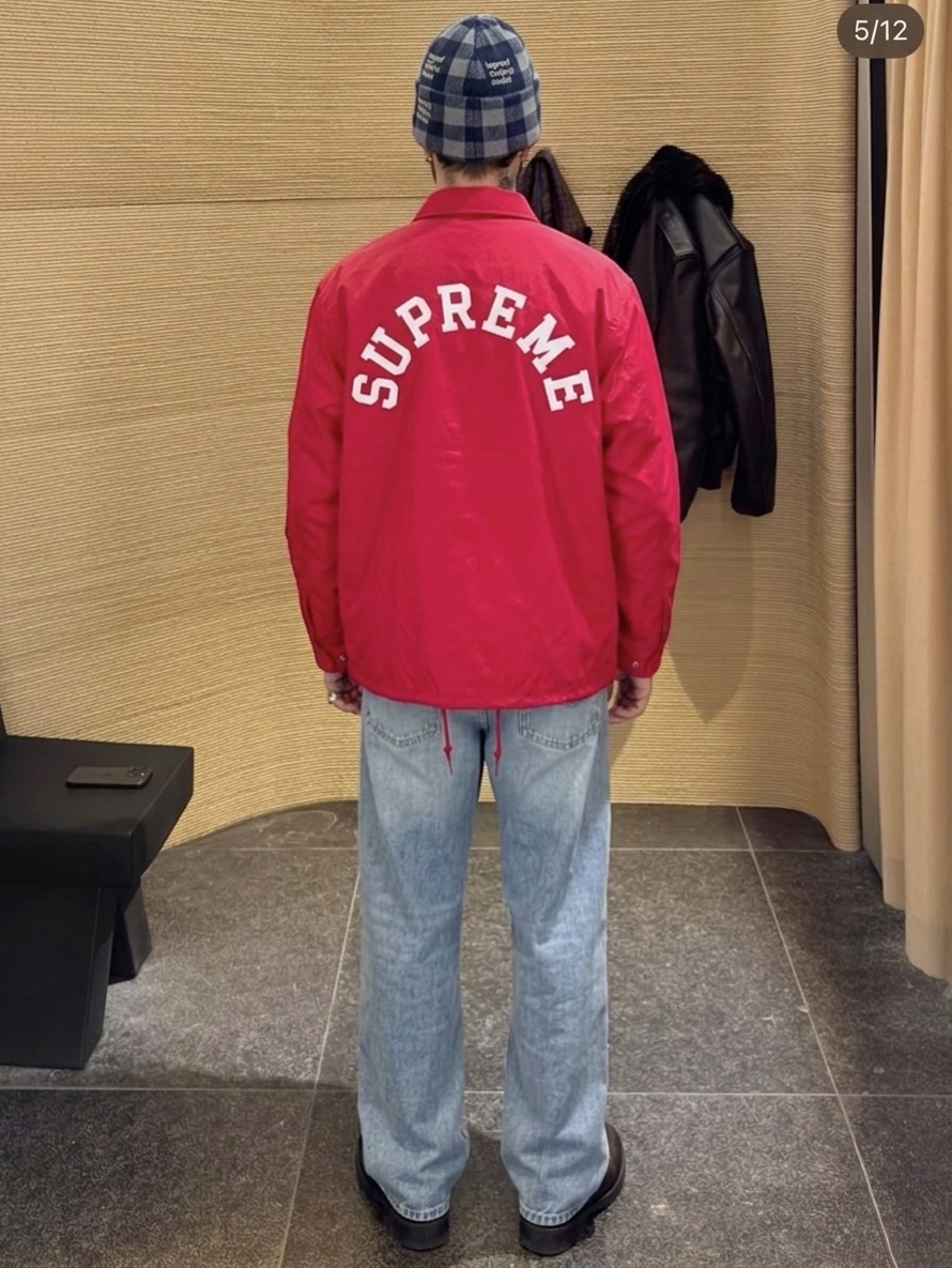 Supreme x Champion Coaches Jacket Red - 24SS 착용 스타일