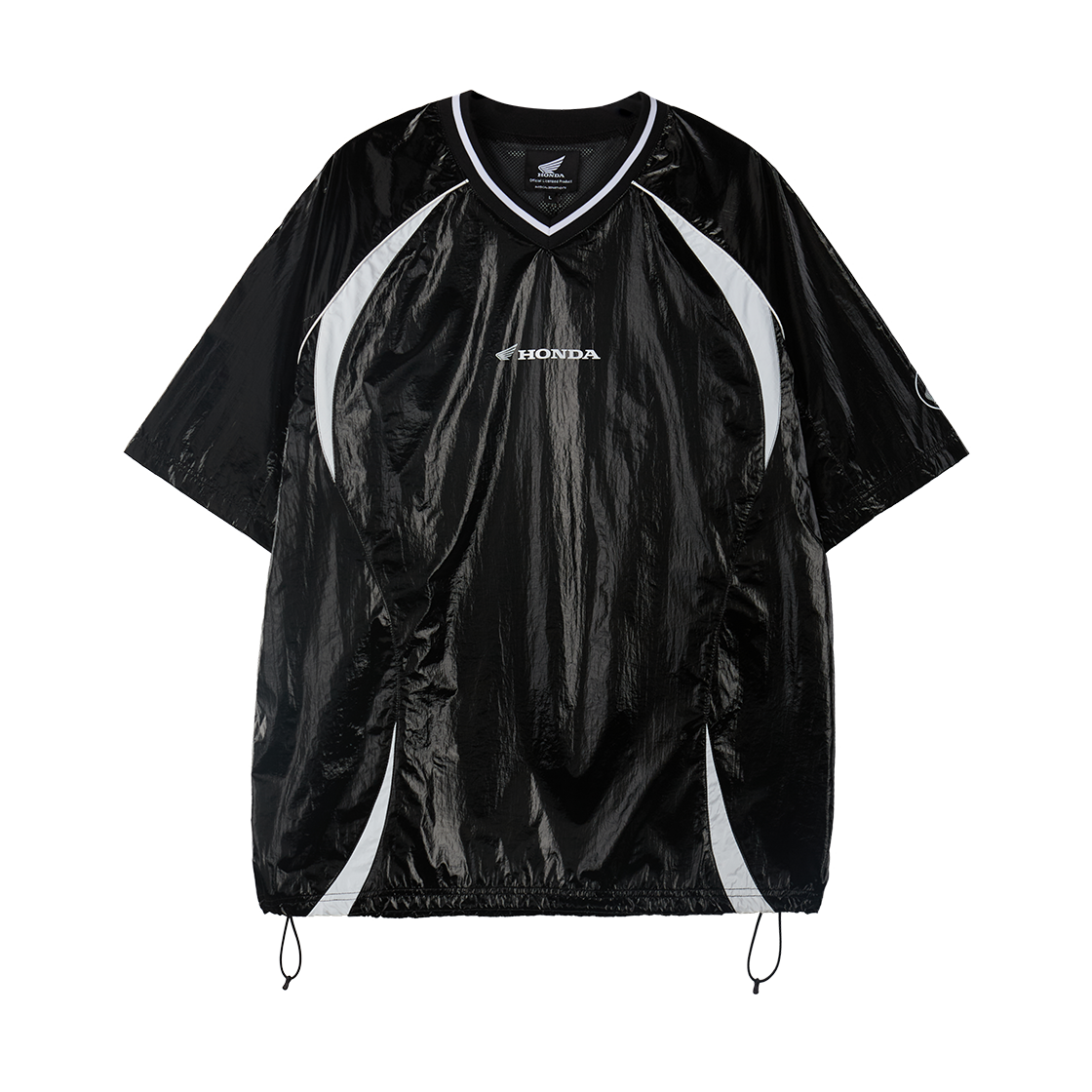 혼다 글로시 나일론 브이넥 반팔 티셔츠 블랙