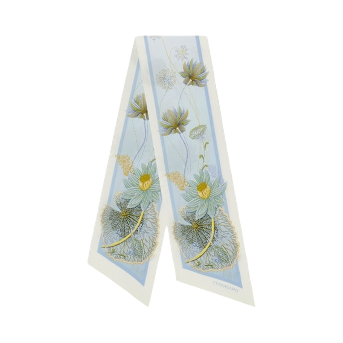 (W) 페라가모 워터 릴리 프린트 실크 방도 워시드 데님((W) Ferragamo Water Lily Print Silk Bandeau Washed Denim) - 1