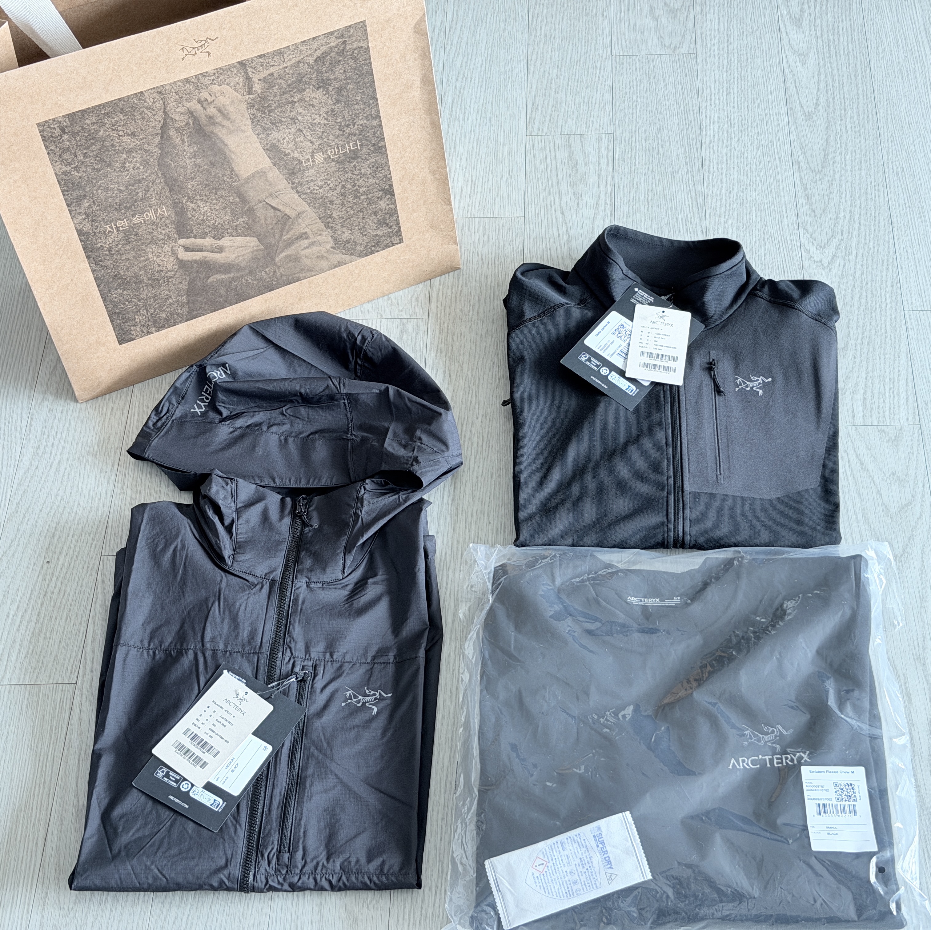 Arc'teryx Heliad 6 Crossbody Bag Black, Arc'teryx Squamish Hoody Black 착용 스타일 - 3