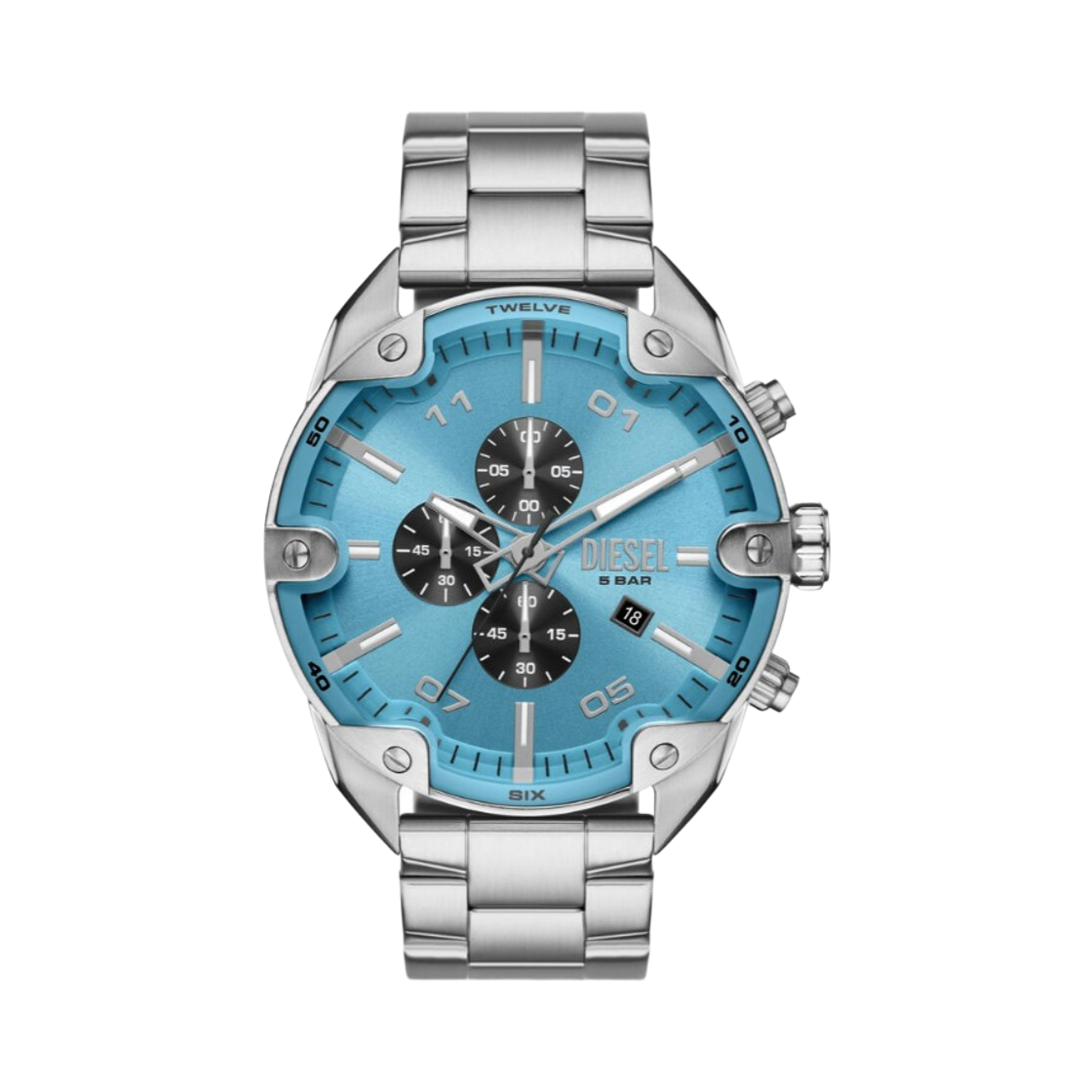 디젤 Dz4655 스파이크 크로노그래프 쿼츠 49mm 스테인리스 스틸 실버(Diesel Dz4655 Spiked Chronograph Quartz 49mm Stainless Steel Silver)