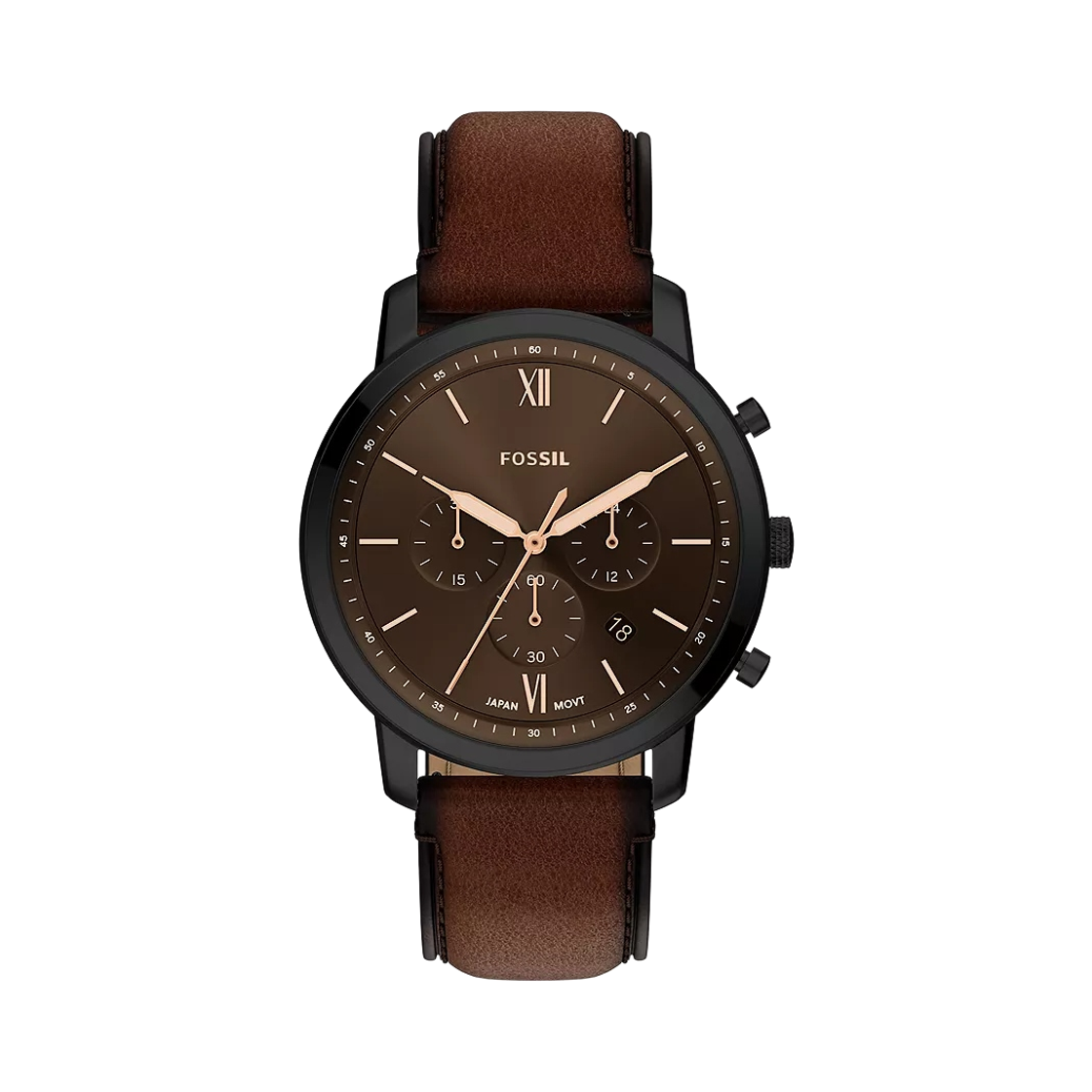 파슬 뉴트라 쿼츠 크로노그래프 44mm 레더 블랙 브라운(Fossil Neutra Quartz Chronograph 44mm Leather Black Brown)