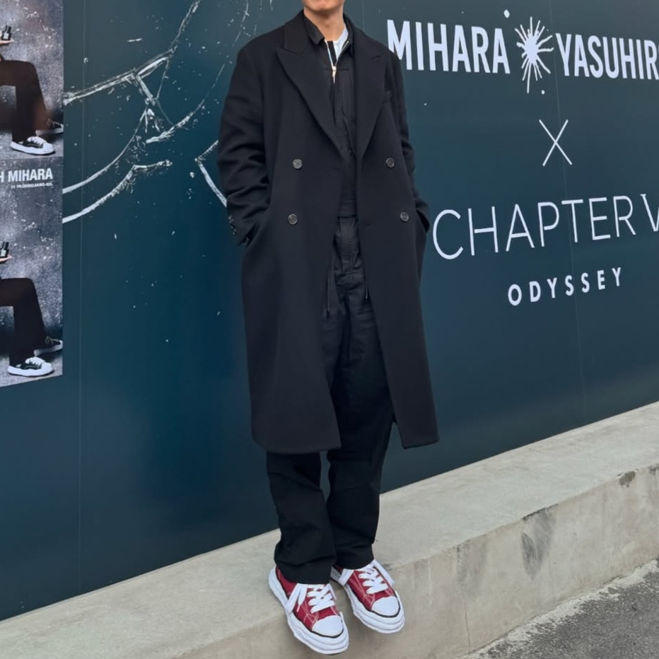 Maison Mihara Yasuhiro Peterson23 OG Sole Canvas Low-top Sneakers Bordeaux 착용 스타일