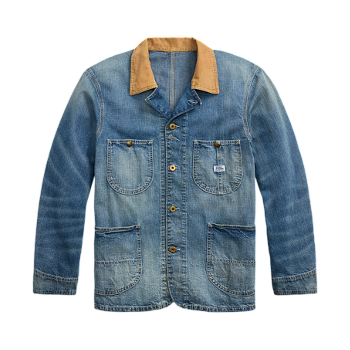 더블알엘 코듀로이 칼라 인디고 데님 자켓 라이트스빌 워시(Double RL Corduroy Collar Indigo Denim Jacket Lightsville Wash) - 1