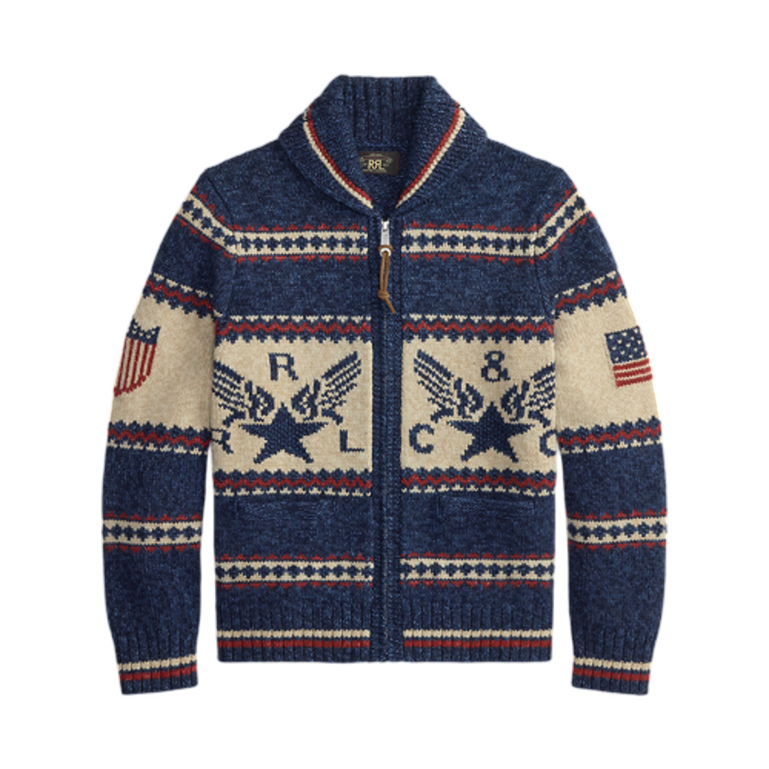 더블알엘 에어플레인 그래픽 풀 지퍼 가디건 인디고 멀티(Double RL Airplane Graphic Full Zip Cardigan Indigo Multi)