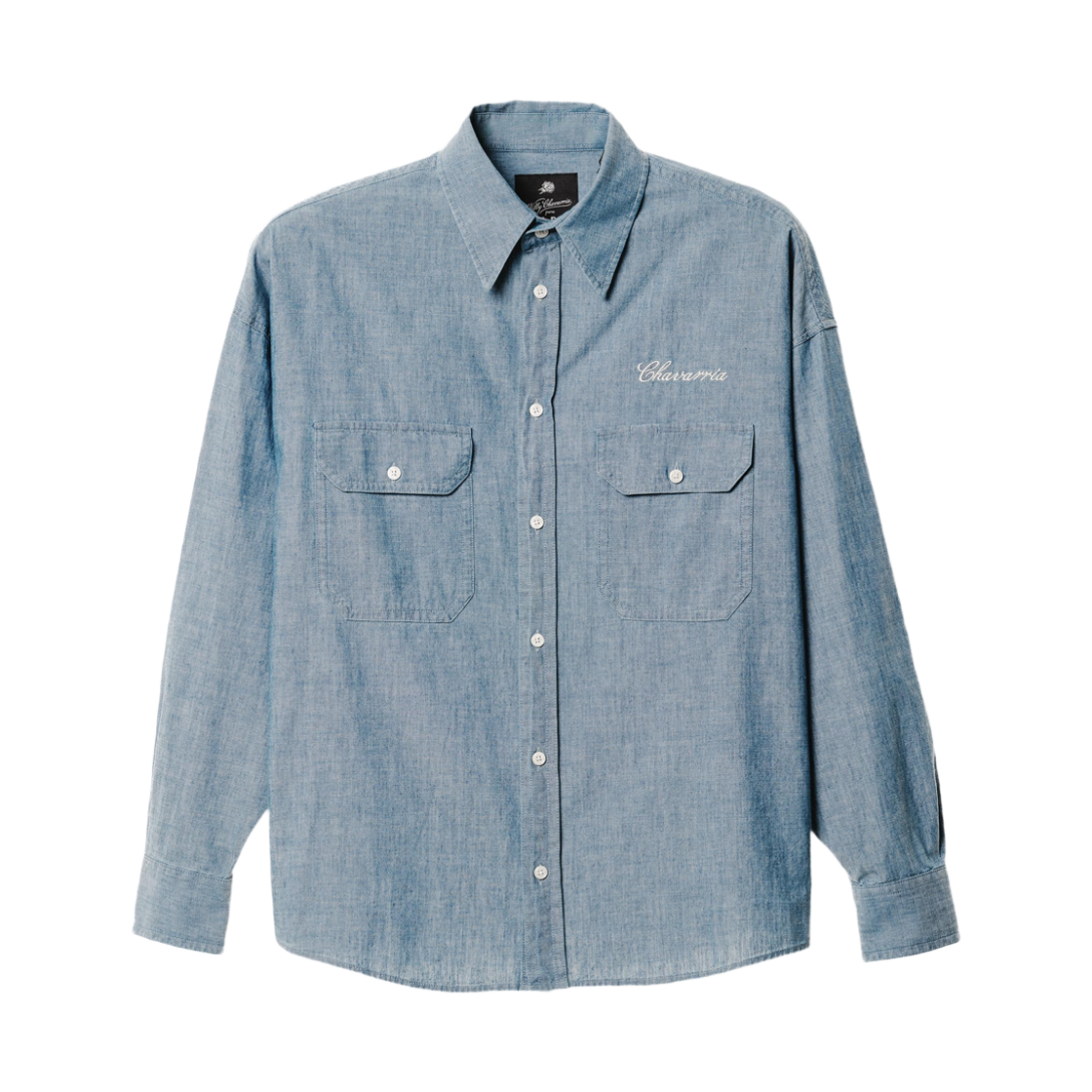 7545/482/427 Zara x Willy Chavarria Embroidered Boxy Fit Chambray Shirt Mid Blue