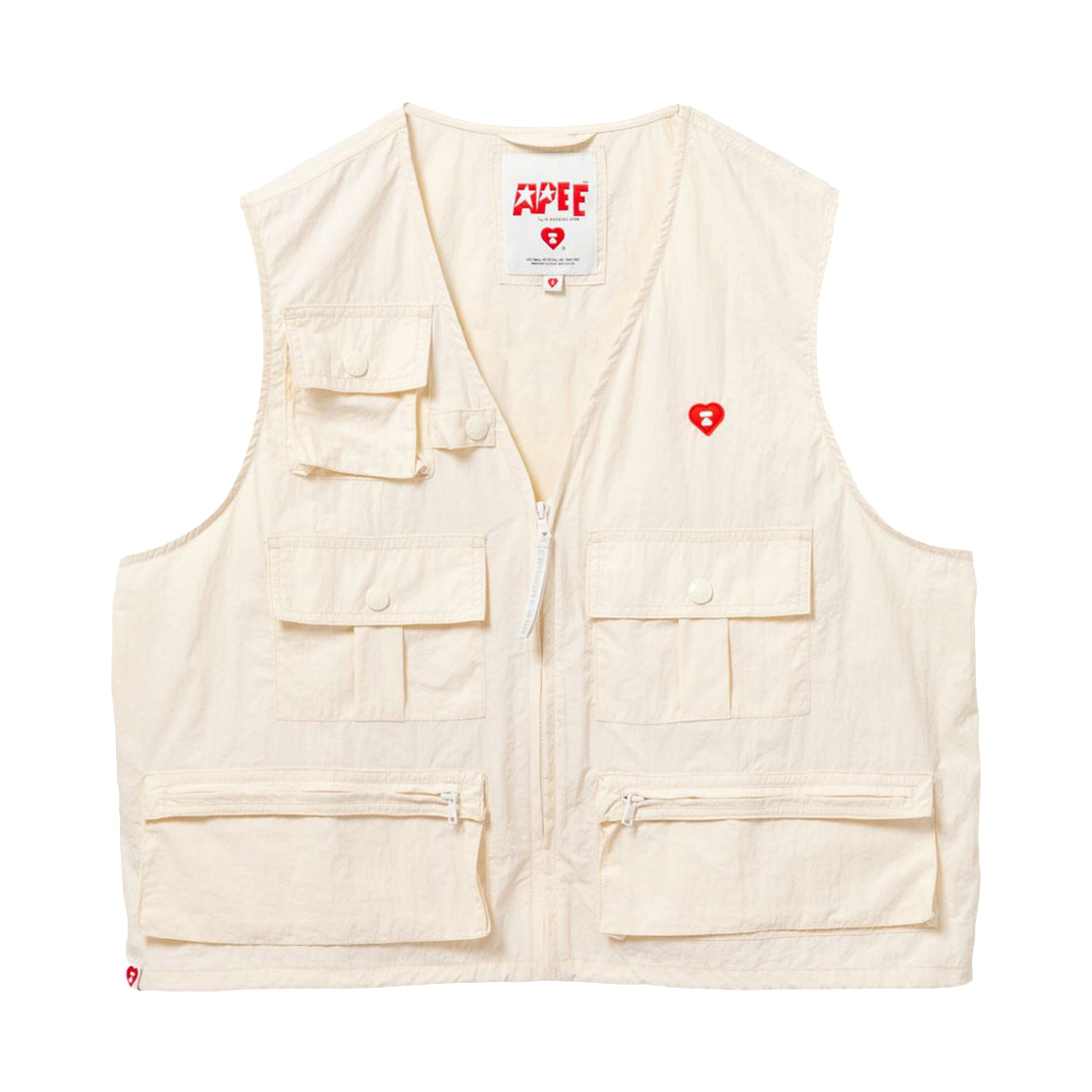 (W) 베이프 실리콘 뱃지 멀티 포켓 베스트 아이보리((W) BAPE Silicon Badge Multi Pockets Vest Ivory) - 1