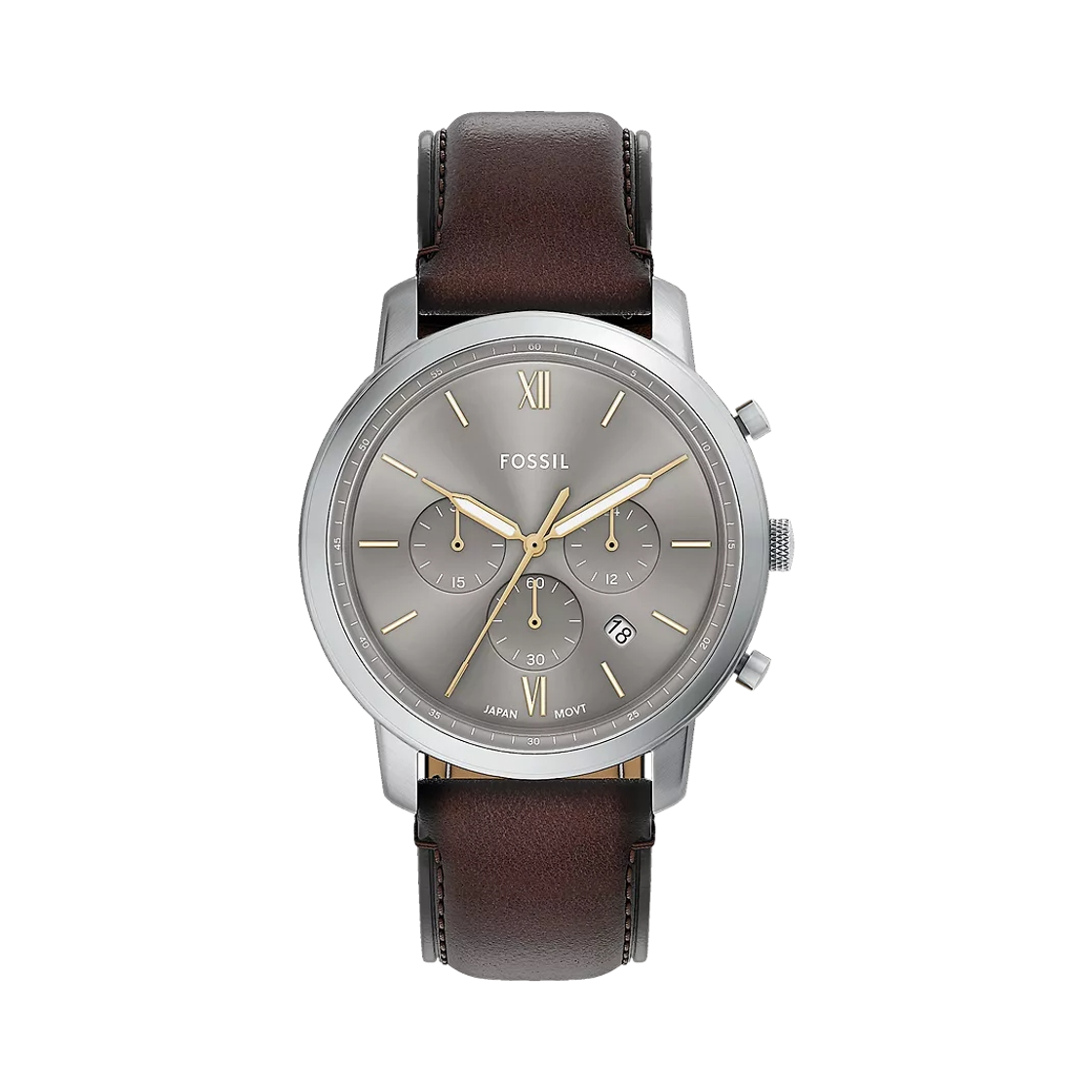 파슬 뉴트라 쿼츠 크로노그래프 44mm 레더 그레이 브라운(Fossil Neutra Quartz Chronograph 44mm Leather Grey Brown)