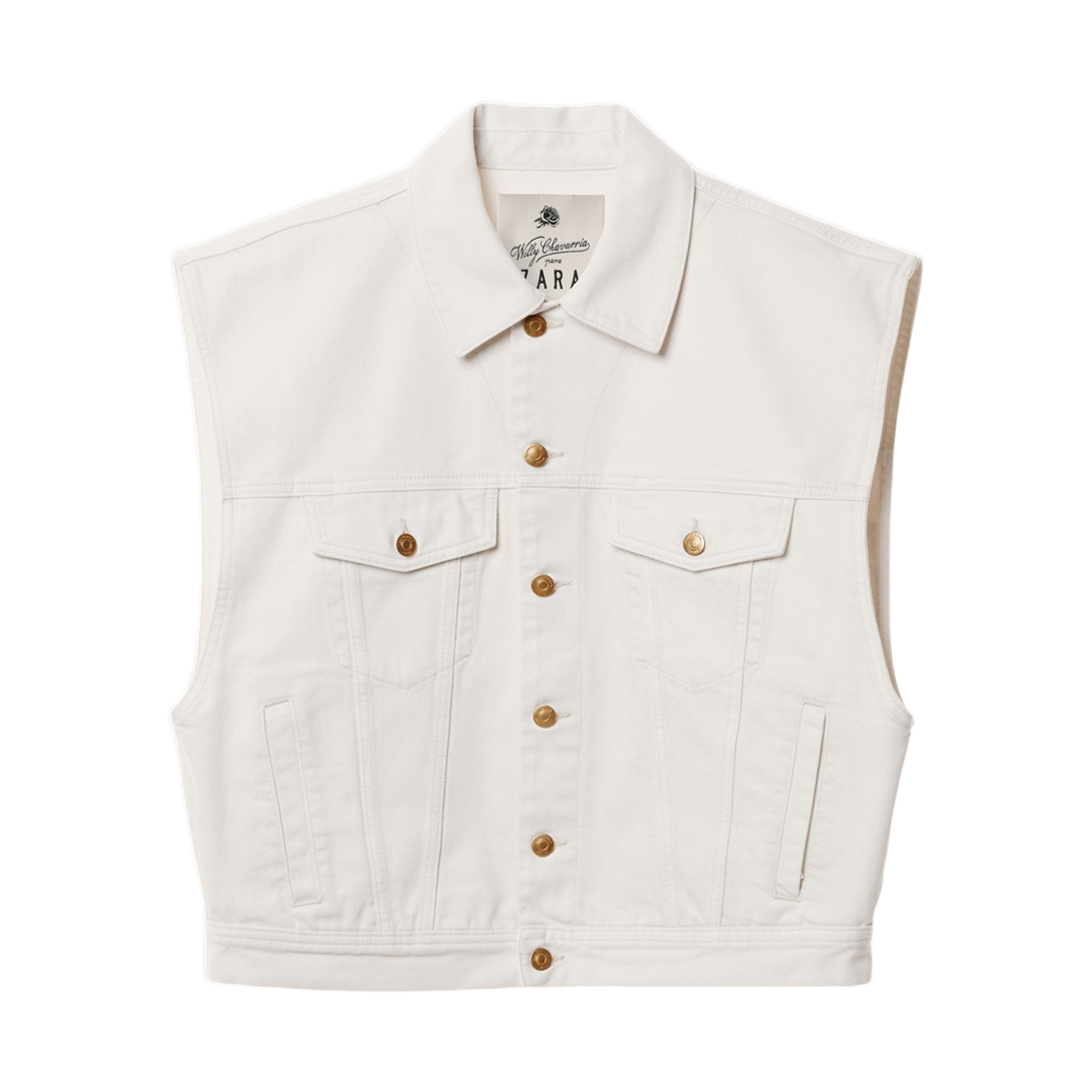 자라 x 윌리 차바리아 박시 핏 데님 웨이스트코트 에크루(Zara x Willy Chavarria Boxy Fit Denim Waistcoat Ecru) - 1
