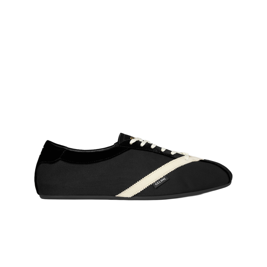 (W) 셀린느 더 플랫 스니커즈 그로그랭 벨벳 스웨이드 카프스킨 램스킨 블랙 화이트((W) Celine The Flat Sneakers in Grosgrain Velvet Suede Calfskin and Lambskin Black White)