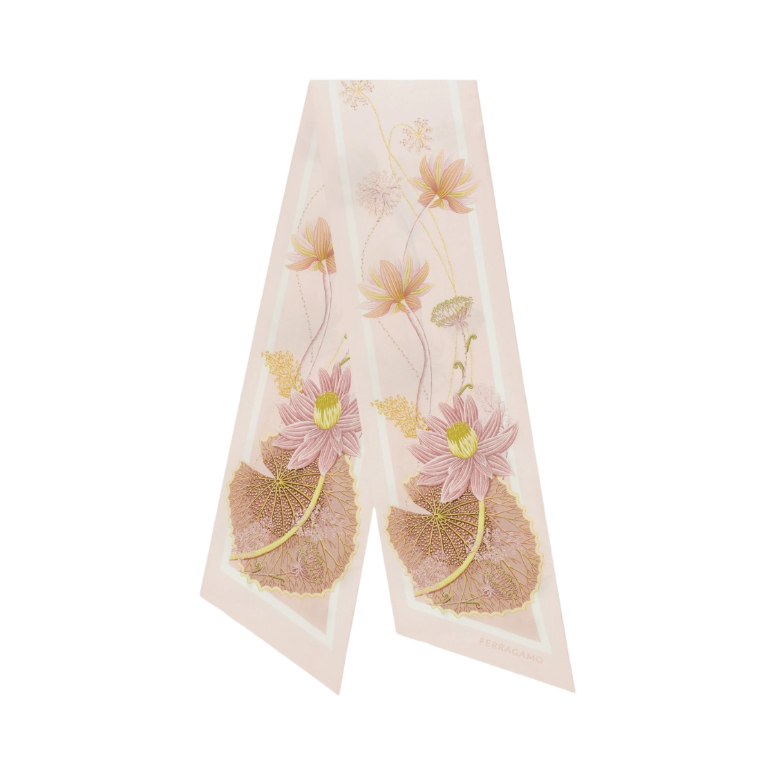 (W) 페라가모 워터 릴리 프린트 실크 방도 발레 핑크((W) Ferragamo Water Lily Print Silk Bandeau Ballet Pink) - 1